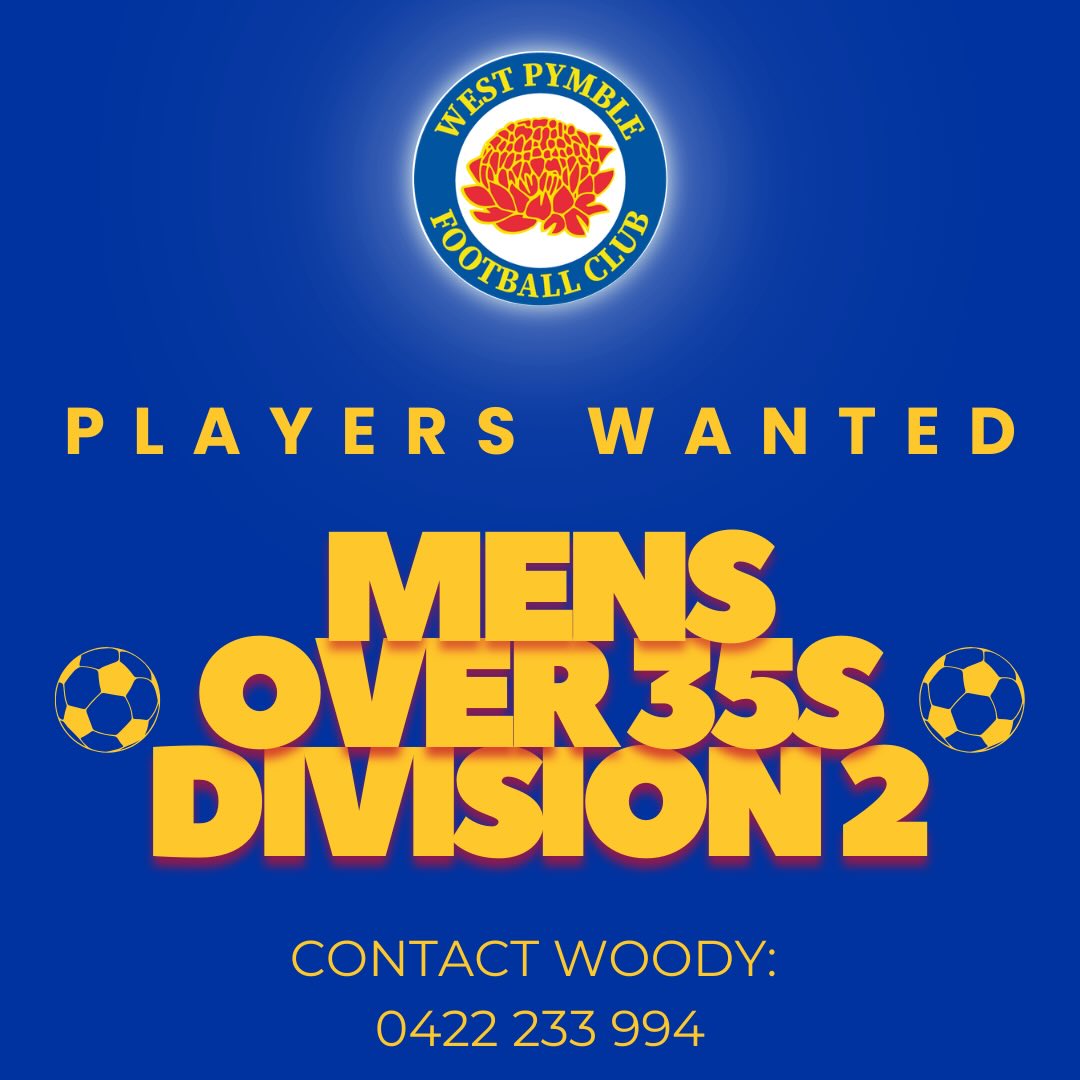 Men’s Over 35s Div 2 players wanted! 💛💙
Guys over 35 - looking for a great way to spend your Saturday afternoons? Gear up and join a football team with WPFC.
Our men’s over 35 team are looking for new players to join them and have a fantastic time.
Football. Fitness. Friendship and some good healthy banter.
If you are interested reach out to Woody!
📞: 0422 233 994
Register now for a great 2026 season! 💛💙