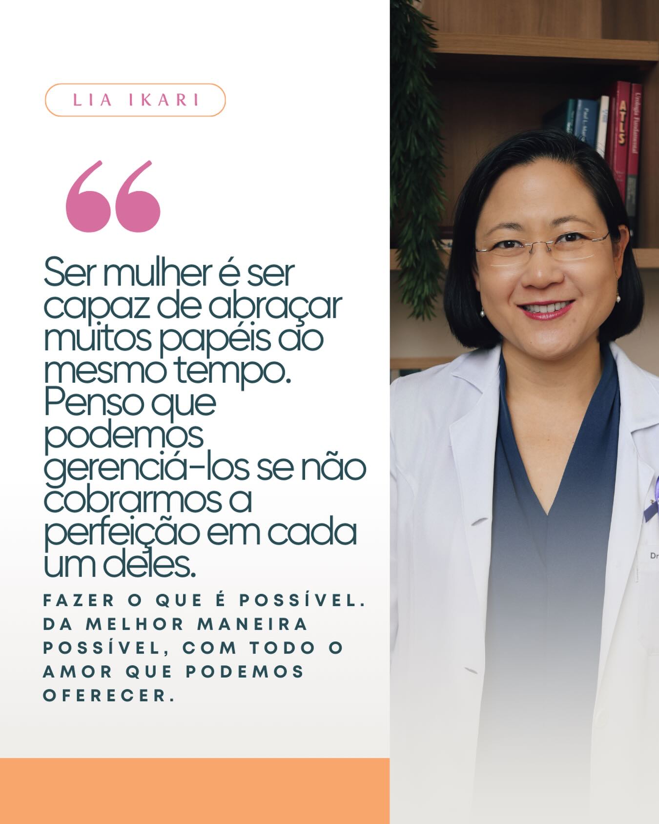 Hoje, celebramos a sensibilidade e a trajetória de mulheres que transformam o cuidado em propósito.
Nesta campanha de Mês da Mulher, convidamos nossas clientes a compartilharem, em uma frase, o que significa ser mulher em sua própria história.
✨ Para começar, quem divide a sua visão é a Lia Ikari, urologista e sócia do @iupiracicaba.
Ela abraça os papéis de mãe, esposa, amiga, irmã, médica, motorista, administradora, filha e tantos outros que aparecem na sua caminhada.
Nem sempre o possível é possível, mas ele é sempre extraordinário.
Cada mulher que escreve a sua própria trajetória, inspira outras no caminho. 🧡
#MesDaMulher #MulheresQueCuidam #MulheresNaMedicina #AutoridadeFeminina #AbraceComunique