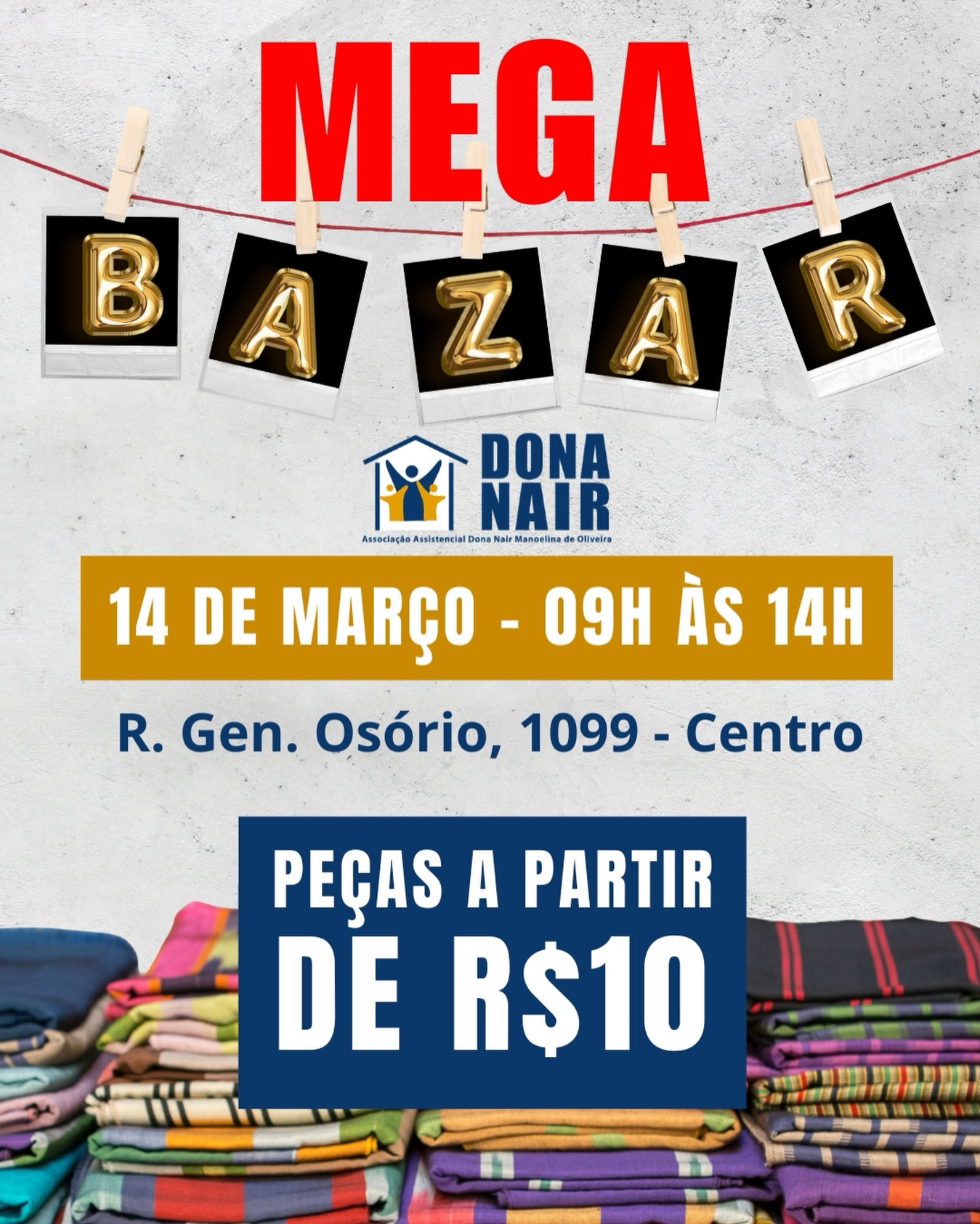 Tem MEGA BAZAR chegando e com peças a partir de R$10 😍😍😍😍😍😍
Dia 14 de Março, 09h às 14h aqui na General Osório 1099, esperamos por vocês 🥰