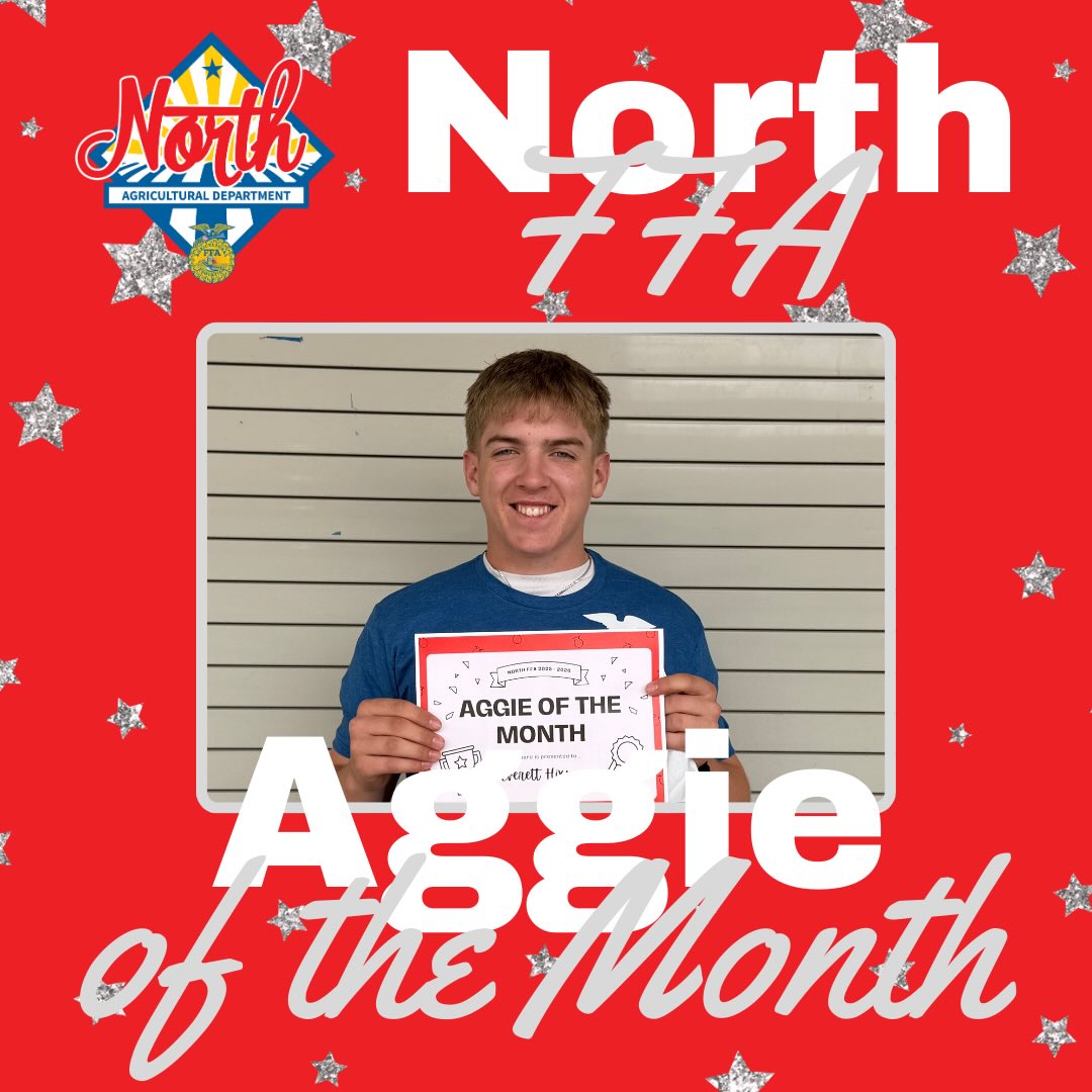 ⭐️Meet our January Stars of the month⭐️
🌟Aggie of the Month🌟
👏Congratulations to Everett Hixon 👏 for being our Aggie of the Month! 🎉🎉 Everett has been very involved in our chapter through livestock projects 🐖, competing in Opening and Closing🏅, attending conferences like MFE, participating in dress-up days👕, and so much more. We appreciate your dedication and the effort you put into our chapter-keep up the great work! 💙💛
🌟Greenhand of the Month🌟
👏Congratulations to Dillon Kurtz 👏for being our Greenhand of the Month! 🎉🎉 Dillion has been very involved by competing in BIG🏅, helping with Opening and Closing🏅, attending GLC, participating in dress-up 👕days, and coming to our monthly meetings 📅. We appreciate all the effort and enthusiasm you bring to our chapter- keep up the great work! 💚💚
🌟SAE of the Month🌟
👏Congratulations to Jocelyn Castillo 👏for being our SAE of the Month! 🎉🎉 Her SAE project, Personal Growth: 2025 Kids Cooking Book👩🍳📚, highlights her creativity and dedication to learning new skills. Jocelyn has also been actively involved in our chapter by participating in Opening & Closing 🏅, dress-up days👗, and regularly attending meetings📅. We are proud of all the hard work she continues to put into both her SAE and our chapter!💙💛
🙌 Congratulations to these amazing individuals🙌
#northffa