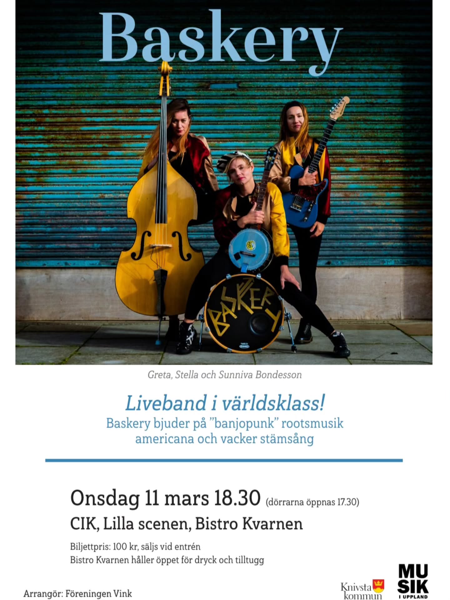 Bara två dagar kvar till konserten med @baskery !
Hoppas vi ses på @bistro.kvarnen @knivstacik 😊