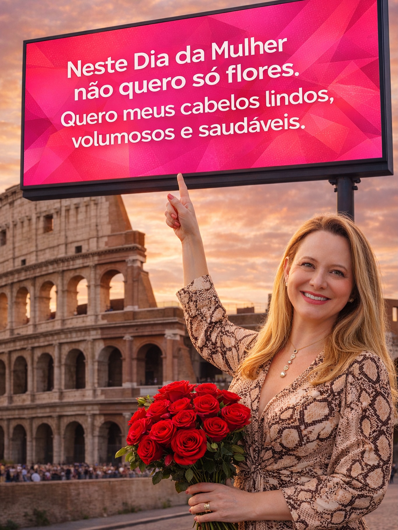 Já passamos da fase de aceitar o básico, né? 😉
Brincadeiras à parte, a verdade é que as mulheres de hoje sabem o que querem. Queremos respeito, equidade, chocolates... e sim, queremos nossos cabelos fortes e radiantes para acompanhar o nosso ritmo!
Todos os dias no consultório, cruzo com histórias de mulheres incríveis que só querem resgatar a sua autoconfiança. Minha missão de vida é usar a ciência para garantir que você tenha a melhor versão do seu cabelo, para focar no que realmente importa: dominar o mundo. 🥂
E aí, me conta: além de flores, o que VOCÊ quer de presente neste Dia da Mulher? Deixa aqui nos comentários! 👇