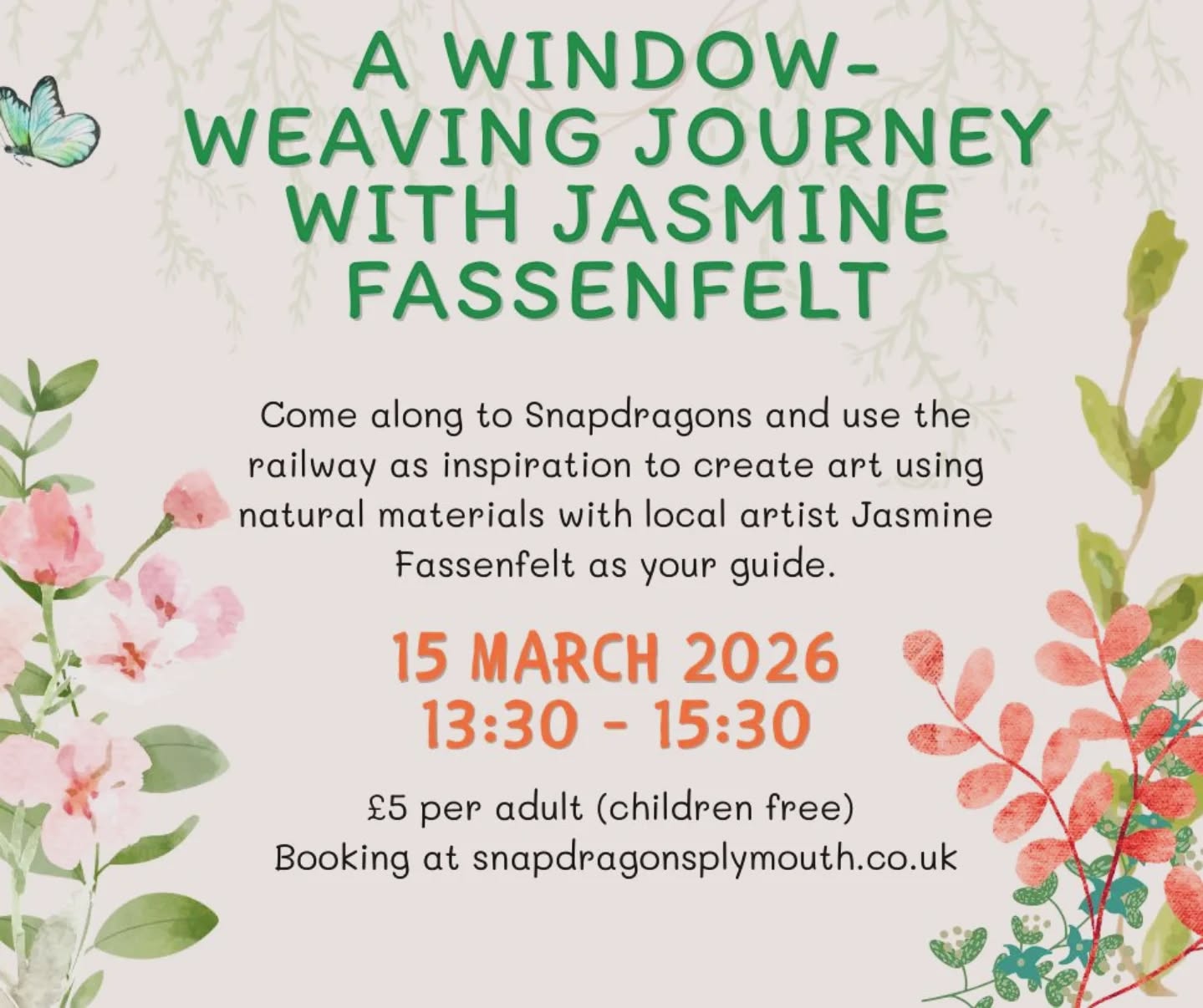 We're so excited to be welcoming @jasmine_fassenfelt back to Snapdragons on Sunday. Really looking forward to this creative workshop.