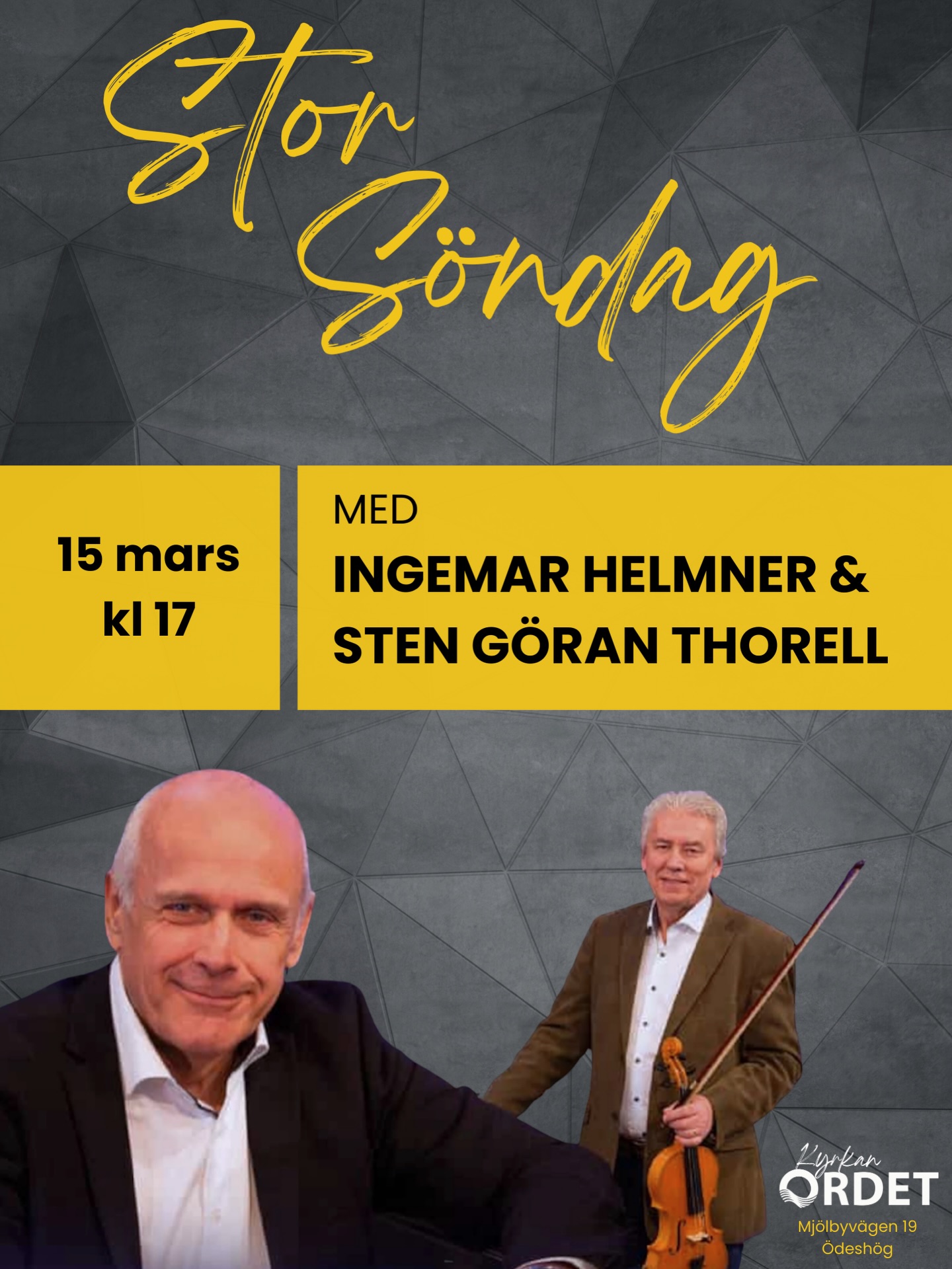 Välkommen till storsöndag kl 17!
Kom och upplev en kväll fylld av musik, glädje och Guds ord tillsammans med:
• Ingemar Helmner – en stark evangelist som predikar och spelar piano
• Sten‑Göran Thorell – en strålande violinist som förgyller stunden med sin musik 🎻
Ta med familj, vänner eller någon som behöver uppmuntran