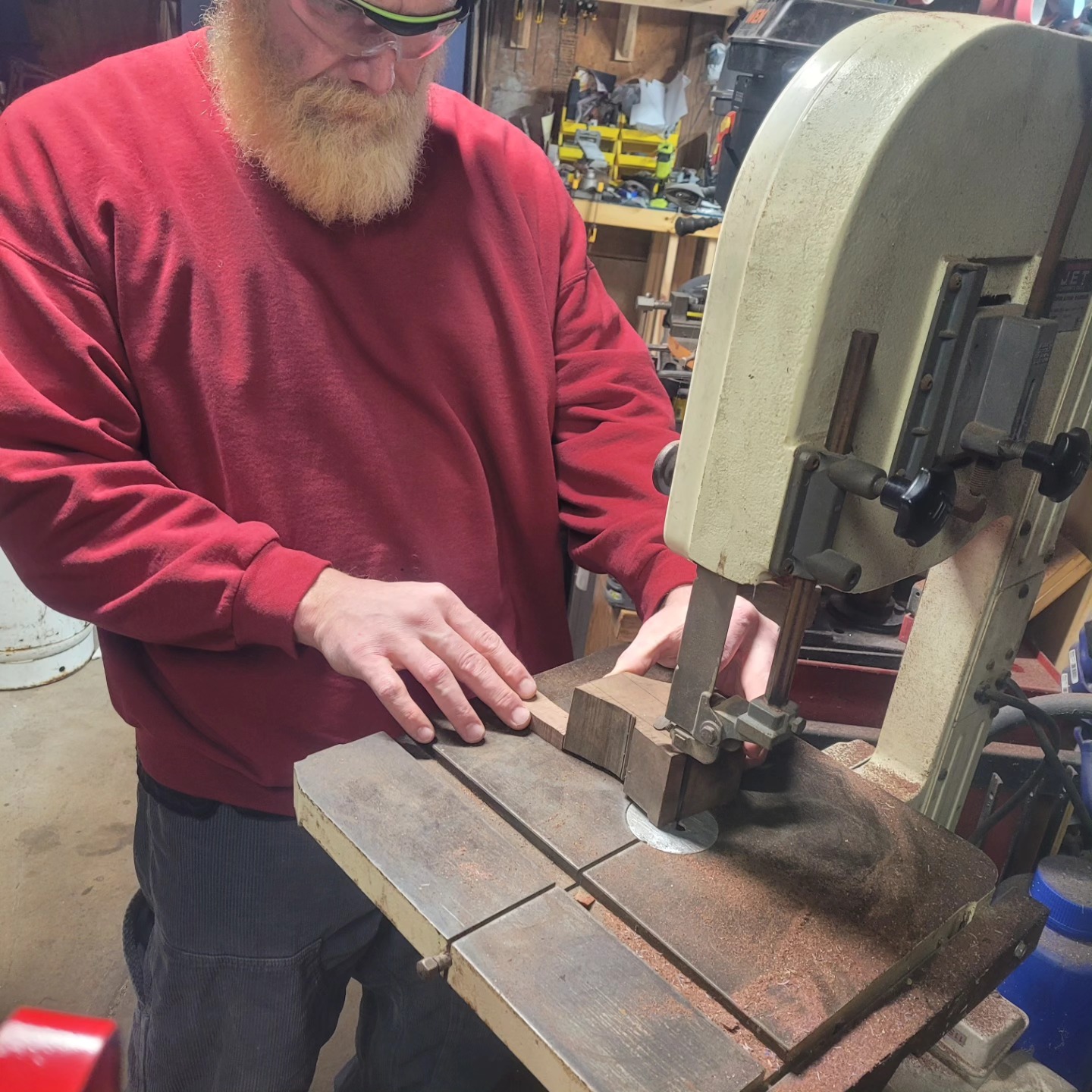 @hostetlerjeff working on cutting up a vintage gun stock to make handles for some knives.
#veterans #VeteransSupportingVeterans #SupportOurTroops #HandmadeWithHonor #CraftedByVeterans #MadeInUSA #MilitaryCraftsmen #VeteranCommunity #SmallBusinessSupport #ToolsOfTheTrade #SkilledTrades #WorkshopLife #CraftsmanPride #BlacksmithingCommunity #HonorAndCraftsmanship