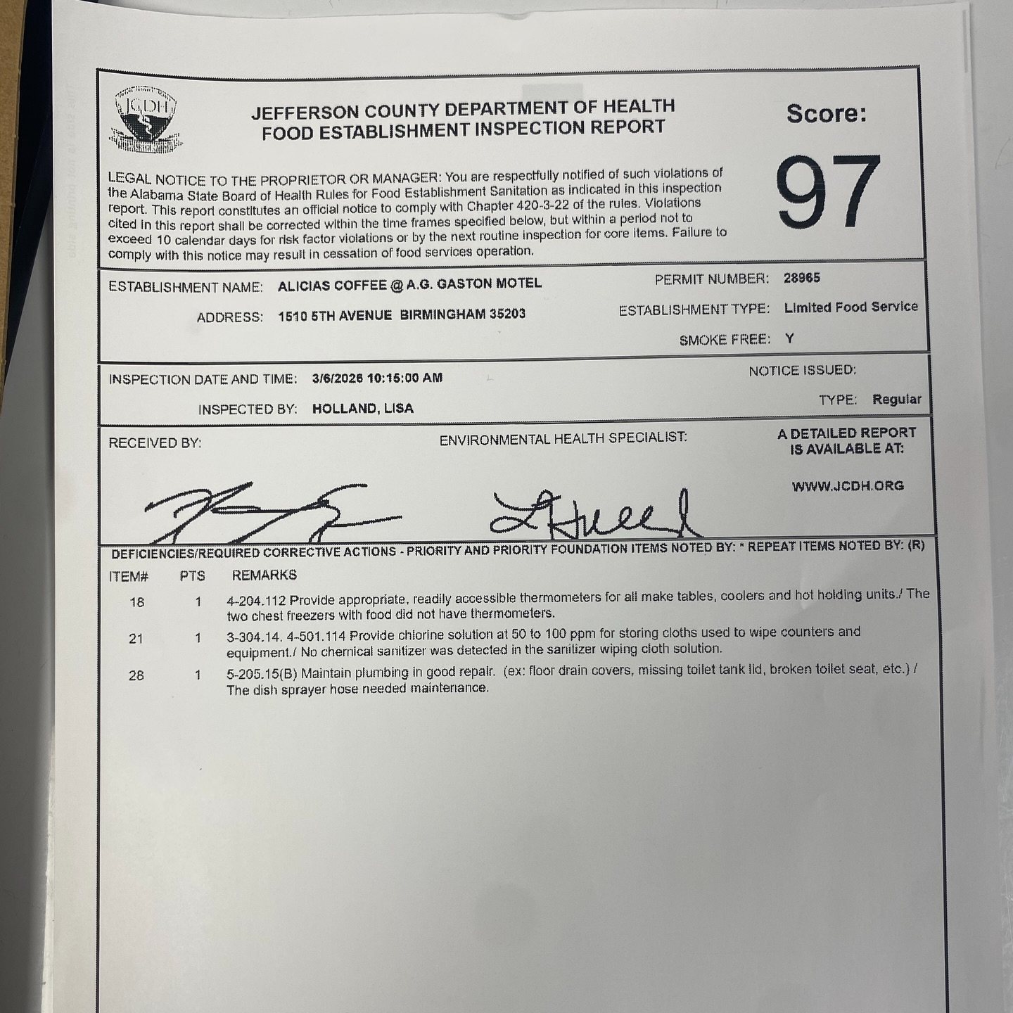 The last two weeks have been super busy! Yesterday was our health inspection. Thank you team for all your hard work. Thank you community for upholding the standards in our 3rd place. We are better when we work together. S/n I really wanted that 100