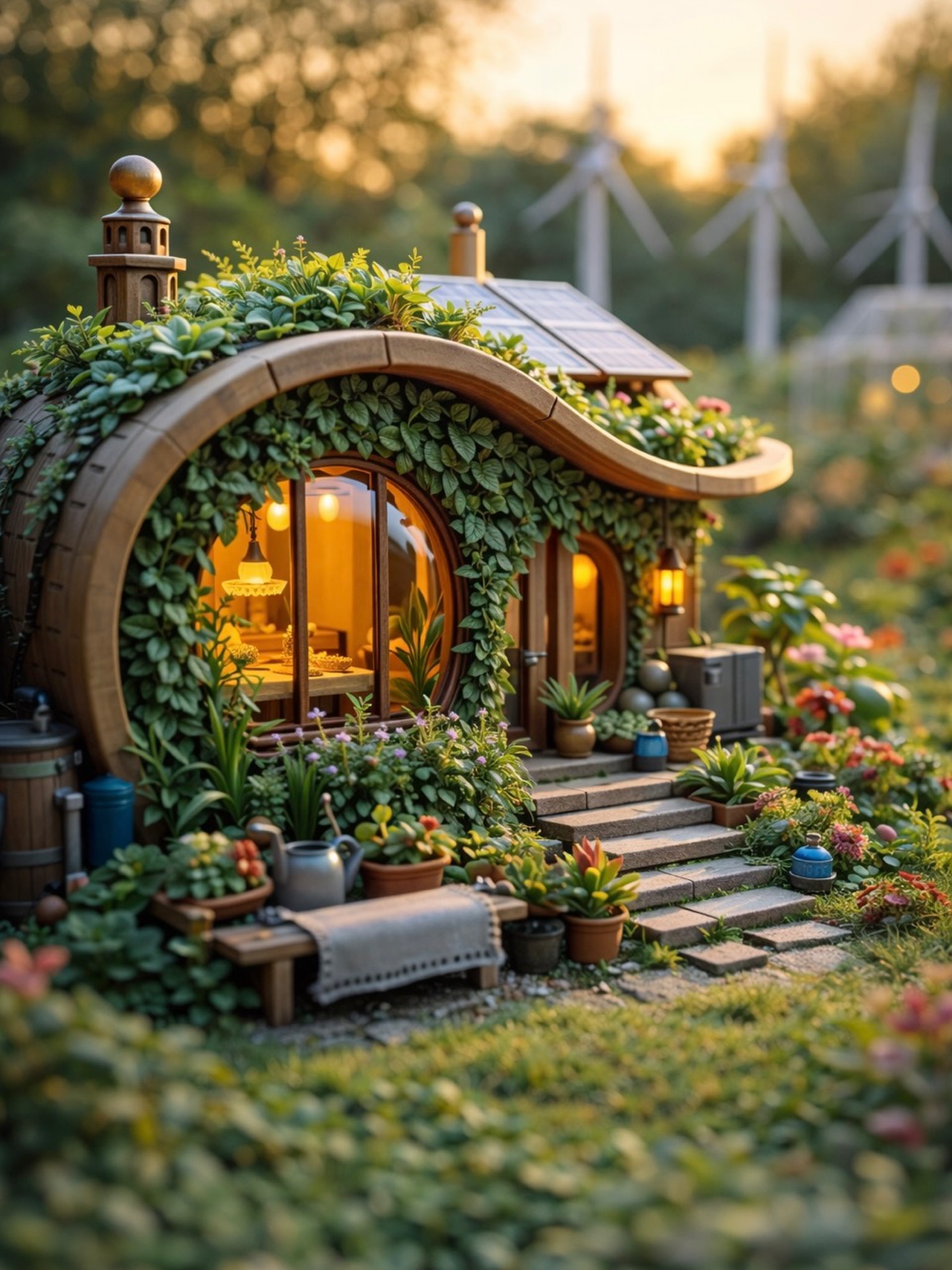 This solar punk cottage miniature has everything I love: curving architecture, glowing windows, rooftop greenery, and just a whisper of modern Hobbit energy. I broke down the story, the inspiration, and how you can build your own version on the blog. Tap the link in bio to read the full post. #smallworldminiatures #miniature #solarpunk #diorama #modelmaking miniatureart