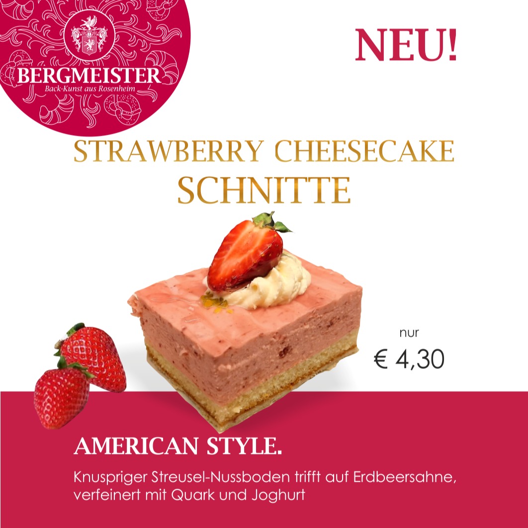🍰✨ Neu bei BERGMEISTER: Die Strawberry Cheesecake Schnitte! 🎉
Du liebst Cheesecake? Dann musst du unbedingt unsere neuesten Kreationen probieren! Der knusprige Streusel-Nussboden ist die perfekte Basis für die himmlische Erdbeersahne – so frisch und fruchtig! 🍓💖
Verfeinert mit Quark und Joghurt, bringt unser American Style Cheesecake einfach jeden Genussmoment zum Strahlen! Ob als süßer Snack für zwischendurch oder der krönende Abschluss eines perfekten Essens – diese Schnitte macht einfach glücklich! 😍
Komm in eines unserer Fachgeschäfte der Bäckerei BERGMEISTER und gönn dir ein Stück vom Glück!
Wir freuen uns auf dich! 🙌✨
Dein BERGMEISTER-Team
#bäckereibergmeister #bergmeister #leckerschmecker #handwerk #handwerkskunst #LeckerSchmecker #StrawberryCheesecake #Genussmoment #NeuesHighlight #konditorei #bäckerei #genuss #rosenheim #kolbermoor #stephanskirchen #schlossberg #wasserburgaminn #wasserburg #neubeuern #badfeilnbach #feilnbach #rohrdorf #thansau