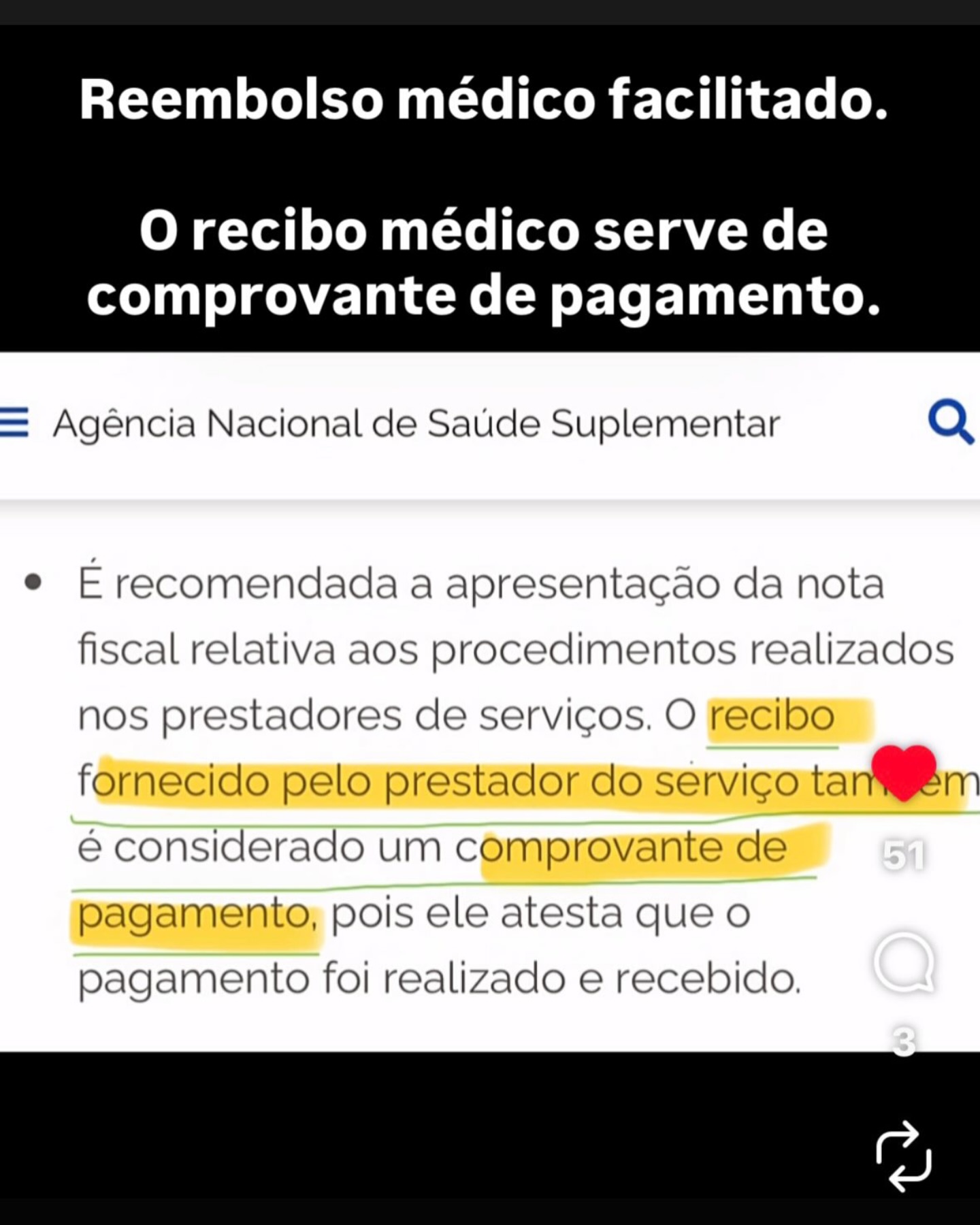 Reembolso médico.
Vitória dos pacientes! O recibo do prestador médico voltou a ser considerado pela ANS como documento comprovante de pagamento. #ans #reembolsoplanodesaúde #cirurgia #parto #ultrassom4d