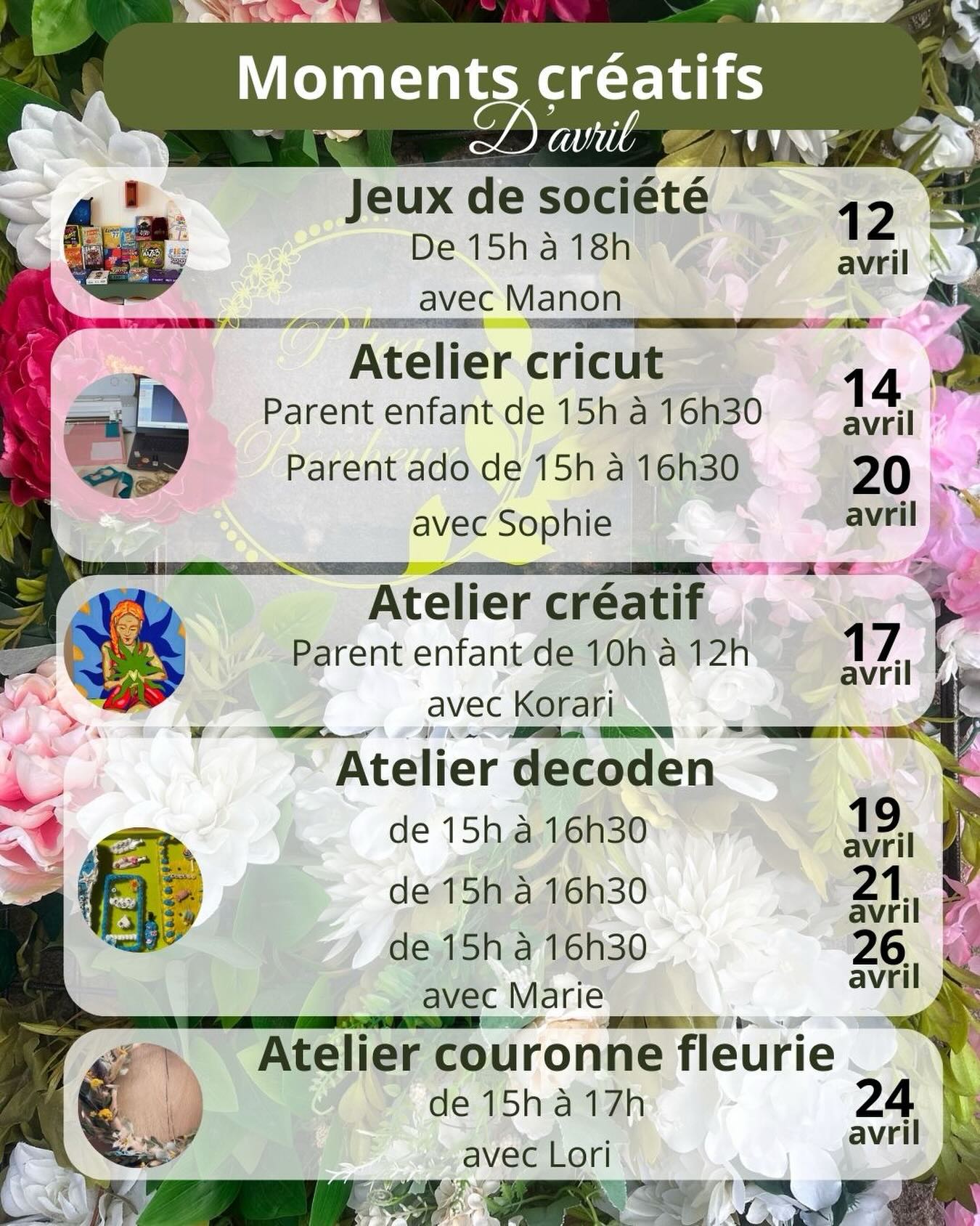 On vous gâtes pour avril ! Plein de nouveauté, de bonne humeur, d’intervenants au top 👌 on a hâte de voir vos talents artistiques ✨ pensez à réserver : les places sont limitées #diy #guerande #vacances #atelier #passion