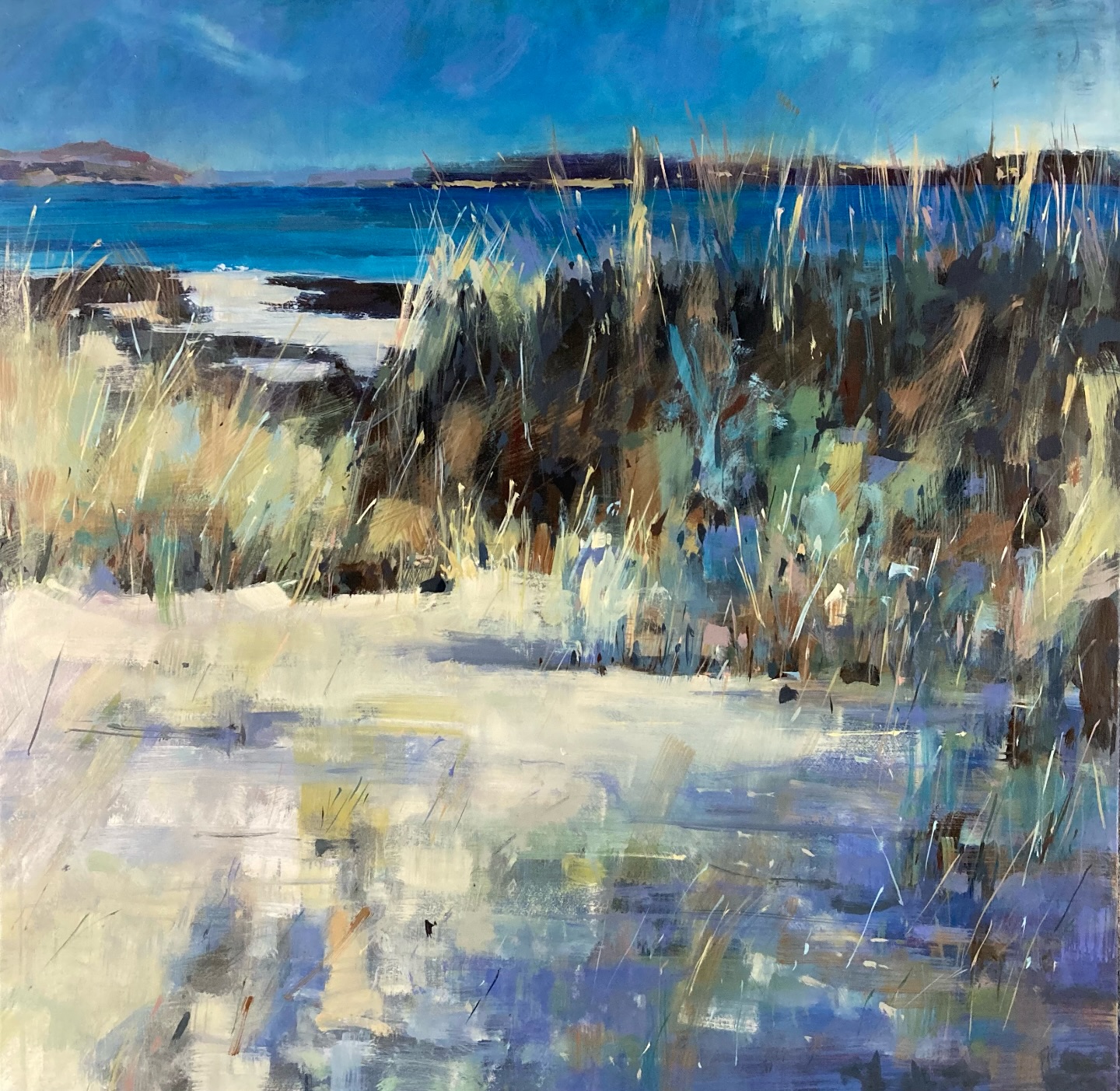 This has been on and off the easel for a couple of weeks. I’m letting it sit now.. it was from a photo I took on the northern end of Iona, it’s the moments before you step onto those vast white beaches.
#iona #scottishislands #ionadunes #paintingofiona #whitesands
