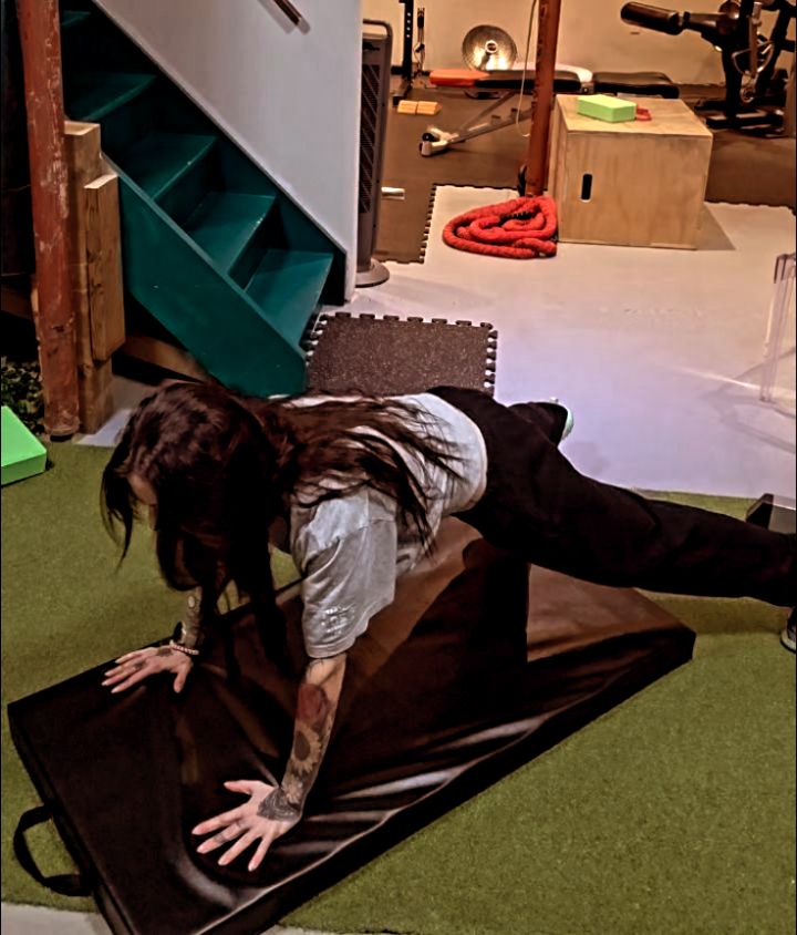 I was watching G.I. Jane then decided to see if I could do one-arm push-ups 💁♀️
I needed the mat under me in case I face planted into the floor.