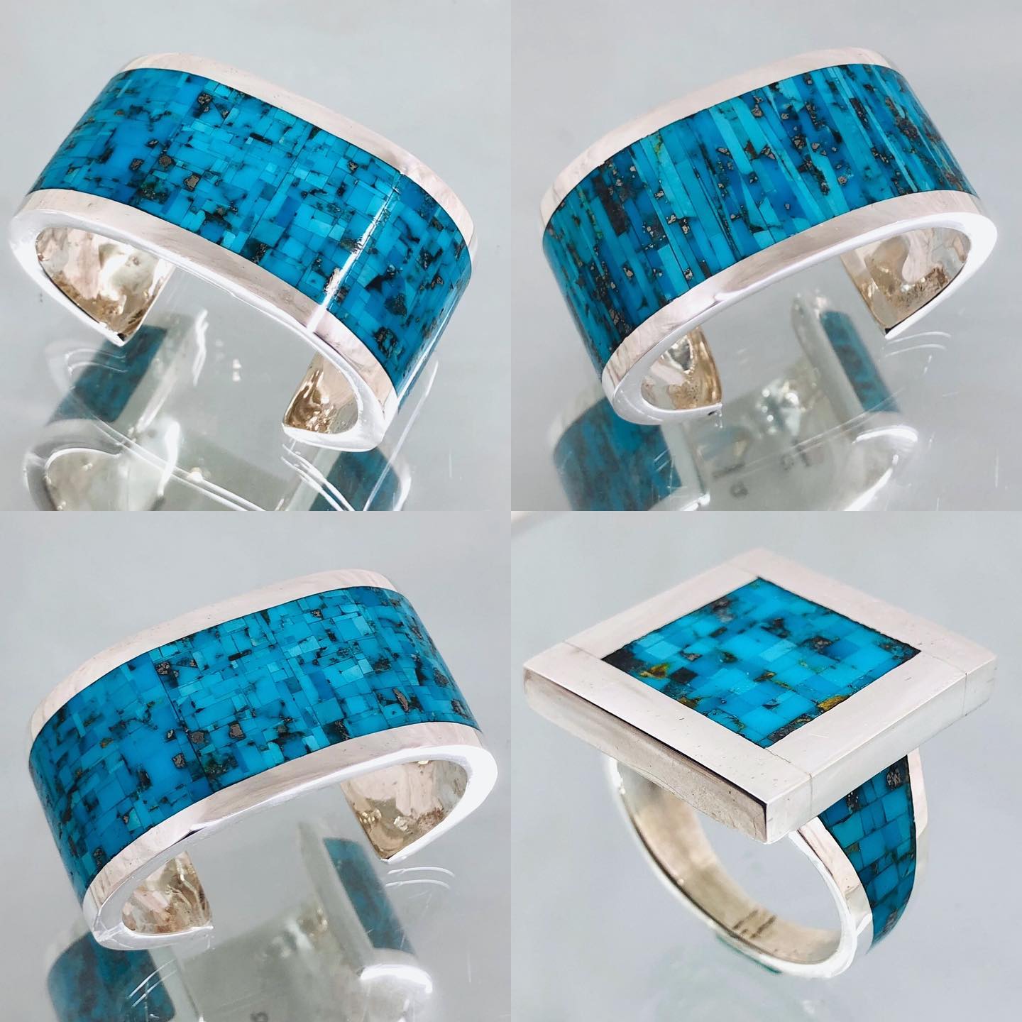 “Turquoise-centric” jewelry! #inlay #microinlay #turquoise #cuff #bracelet #ring #jewelry #nativeamerican #zuni #contemporary