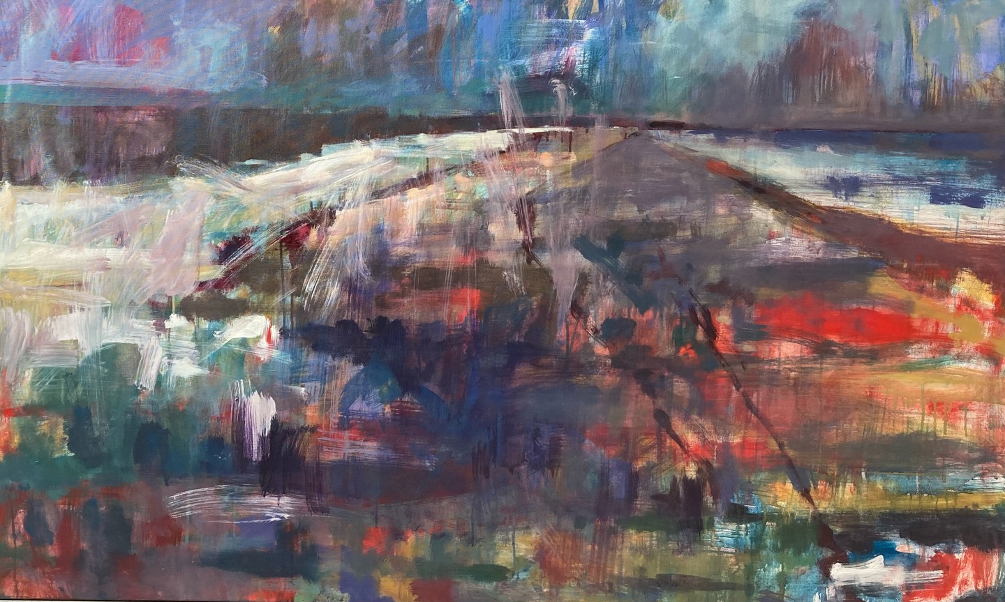 This has been on and off the easel, again just trying to work out what’s next for it. This is large, it’s 100 x 150 cm acrylic on canvas. It’s both fun and a battle