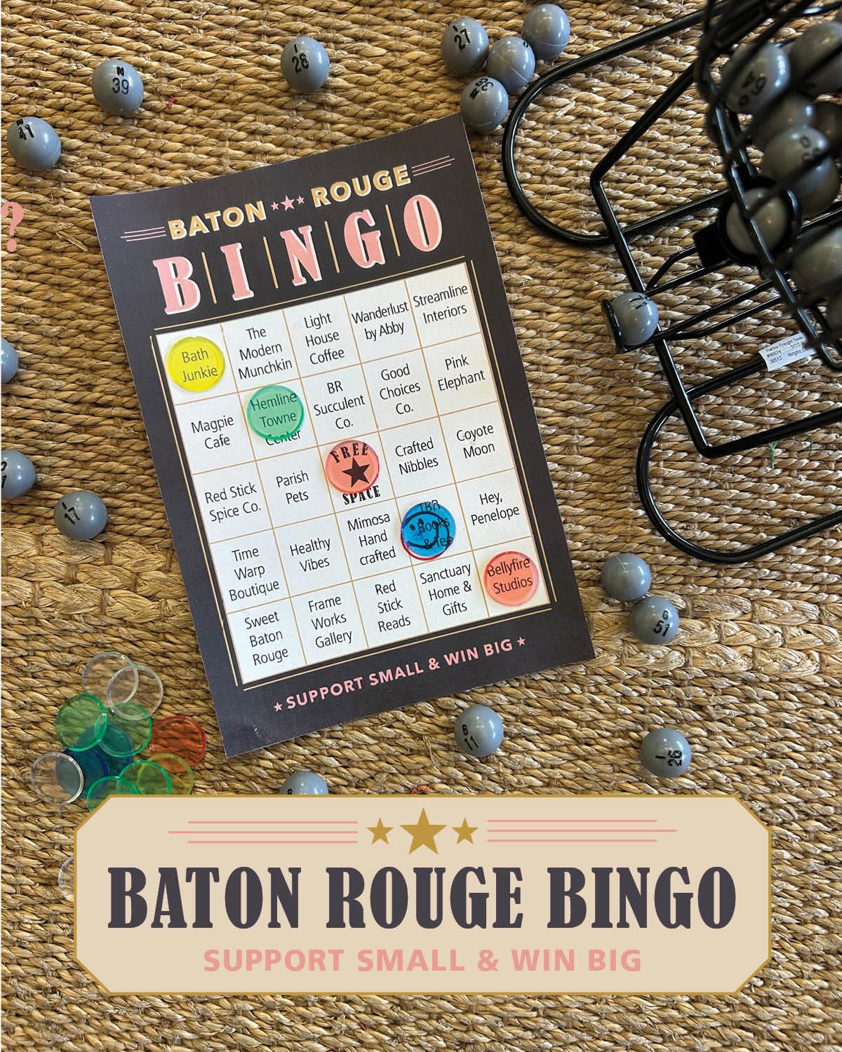 Bingo Reminder! ⭐️ You have until the end of the month to participate!
Join us and 23 other businesses during the month of March for a fun local shopping spree, where visiting your favorite small businesses can win you prize bundles worth up to $150.
📍Pick up a bingo card at any participating store
🛍️Visit businesses + make a purchase or post about them
✅Get your squares stamped
⭐️Bingo = 1 entry | Blackout = unlimited entries
🏆Winners drawn at the beginning of April
Visit @tbrbookshop and @brsucculentco to see all the participating businesses tagged together.
Tag a friend who needs an excuse to explore Baton Rouge’s small businesses and save this post so you don’t forget to play!
#batonrougebingo #batonrouge #shoplocal