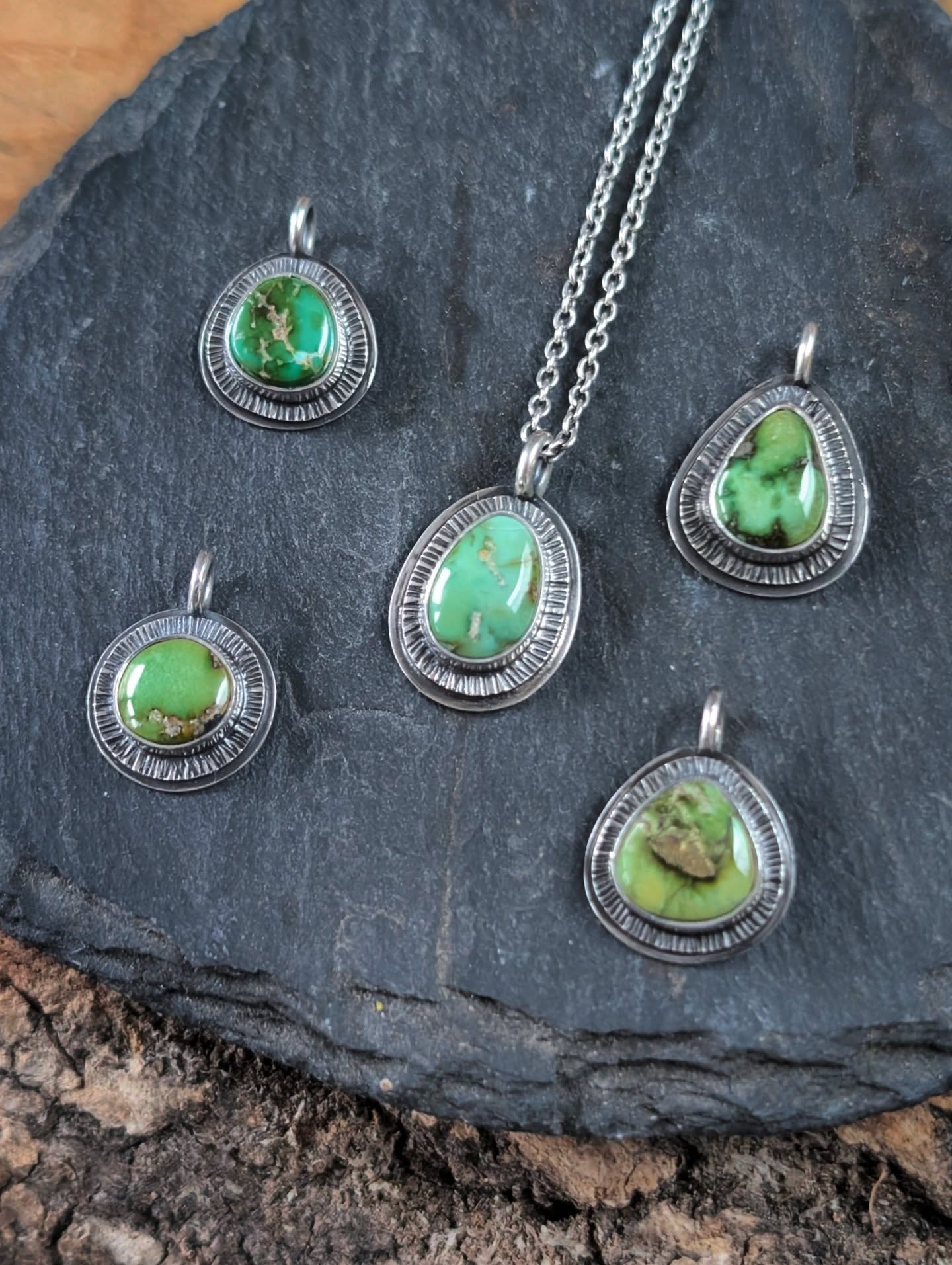 Sonoran Mountain Turquoise Sunburst Talisman pendants
Taking photos of this mini collection today ready to upload to the website.
Don't worry you won't have to wait long they'll all be live for you tomorrow at 12pm.
Do you have a favourite?
