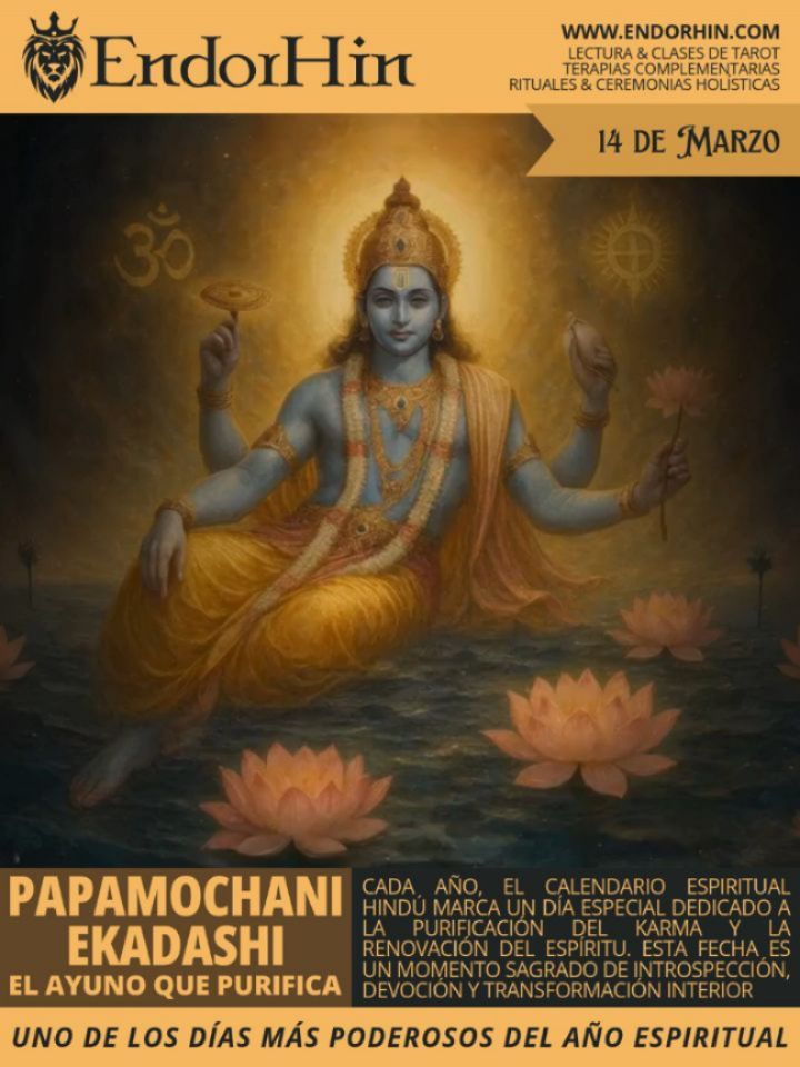 ✨ Cada tradición espiritual guarda momentos especiales dedicados a la purificación y al renacimiento interior.
Papamochani Ekadashi es uno de esos días: una jornada sagrada dentro del calendario hindú dedicada a liberar el peso del pasado, practicar el ayuno consciente y reconectar con la devoción.
Durante este día, los devotos honran a Vishnu mediante mantras, rituales y actos de caridad, buscando cerrar un ciclo espiritual y prepararse para el nuevo.
Más allá de una tradición cultural, esta fecha nos recuerda algo universal: siempre existe la posibilidad de transformar nuestras acciones y comenzar de nuevo.
Desliza el carrusel para descubrir el significado, los rituales y las fechas de esta celebración espiritual.
✨🙏
.
.
.
.
.
.
#CalendarioPagano #Tarot #Hinduismo #Espiritualidad #Mantras