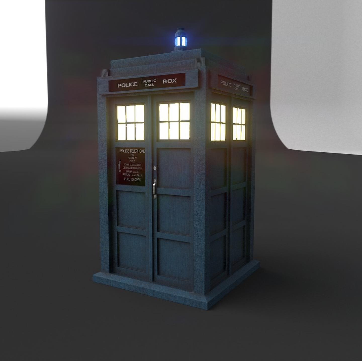Woo, I think I’m finished with my Tardis model. There’s a couple of things I need to sort out eventually but I’m pretty happy with it for now. Had fun with emissive textures for the window and lamps, really like the result. Uploaded a clean Tardis and a Tardis with a bit of dirt on it. #doctorwho #13thdoctor #3dart #3dartist #3dmodeling