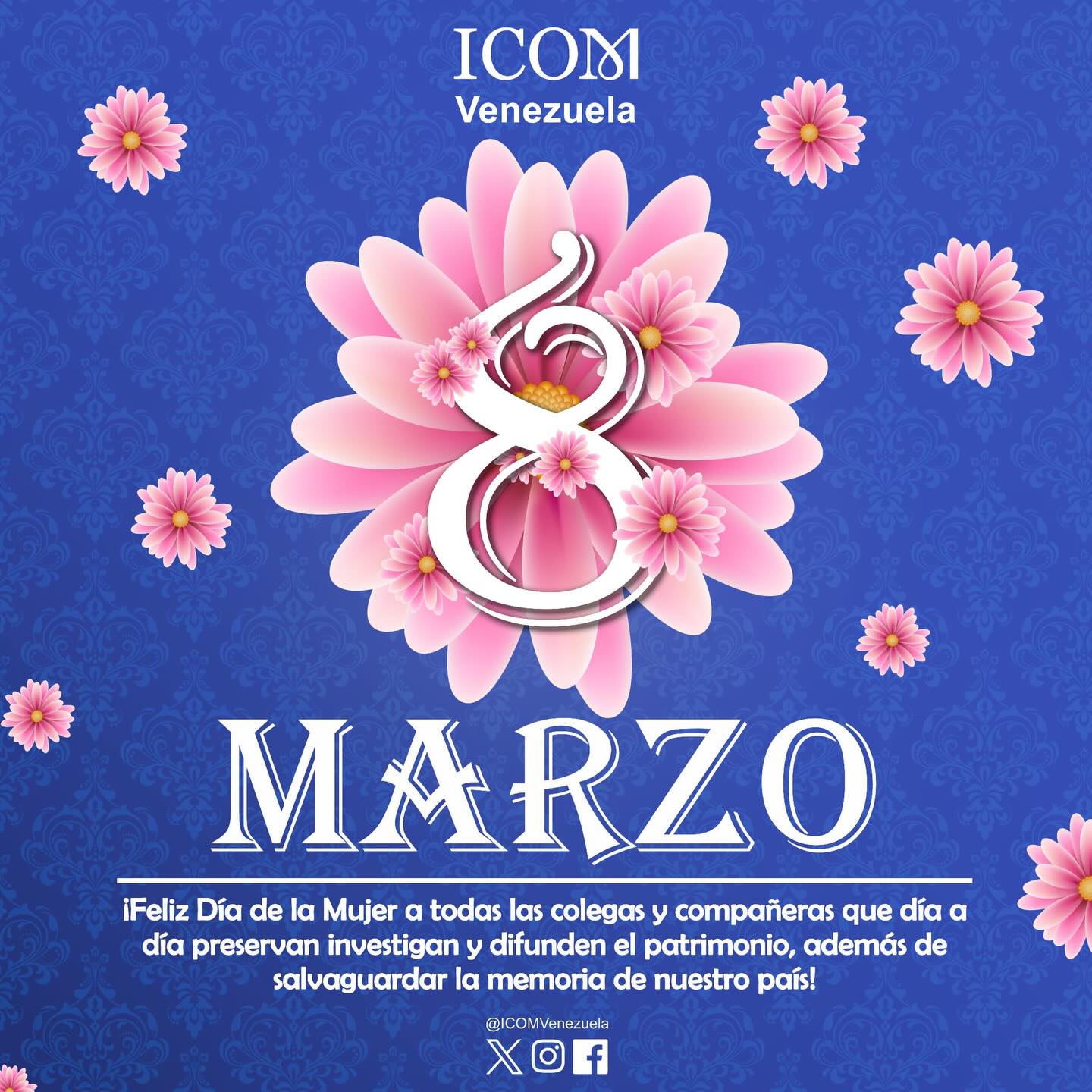 ✨🌸 8 de marzo – Día Internacional de la Mujer 🌸✨
Hoy celebramos y honramos a todas las mujeres que, con entrega y pasión, preservan, investigan y difunden el patrimonio cultural de Venezuela y el mundo.. Su labor es esencial para salvaguardar la memoria colectiva y fortalecer nuestra identidad.
Desde ICOM Venezuela, reconocemos su compromiso y dedicación, y reafirmamos nuestro apoyo a cada colega y compañera que día a día construye futuro desde la cultura.
✨🌸 ¡Gracias por ser guardianas de la memoria y del patrimonio! 🌸✨
#ICOMVenezuela #DiaInternacionalDeLaMujer #PatrimonioCultural #MujeresQueInspiran
