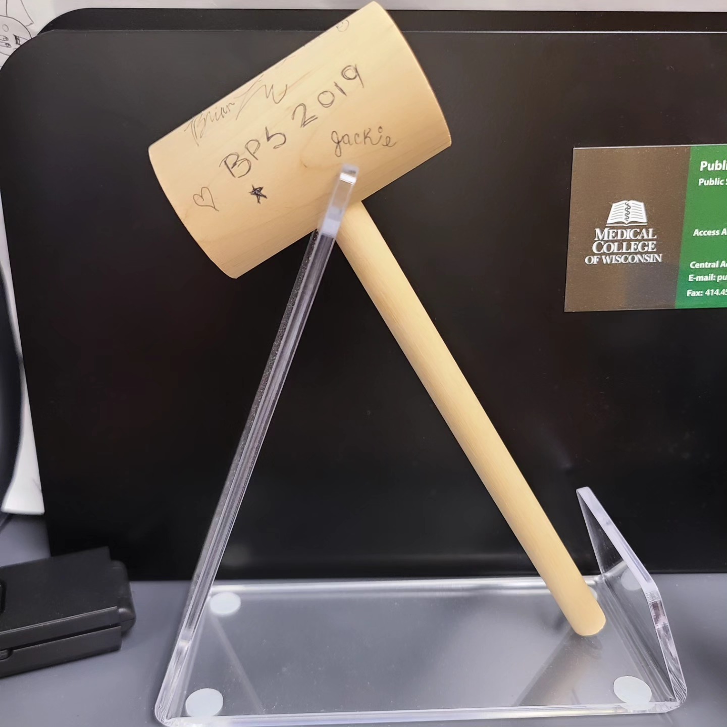 A bunch of my friends and colleagues signed a crab hammer after the Biophysical Society Meeting in 2019 and gave it to me at the end of the night out. They told me to put it on my desk once I became an assistant professor. Five years later, here it is.