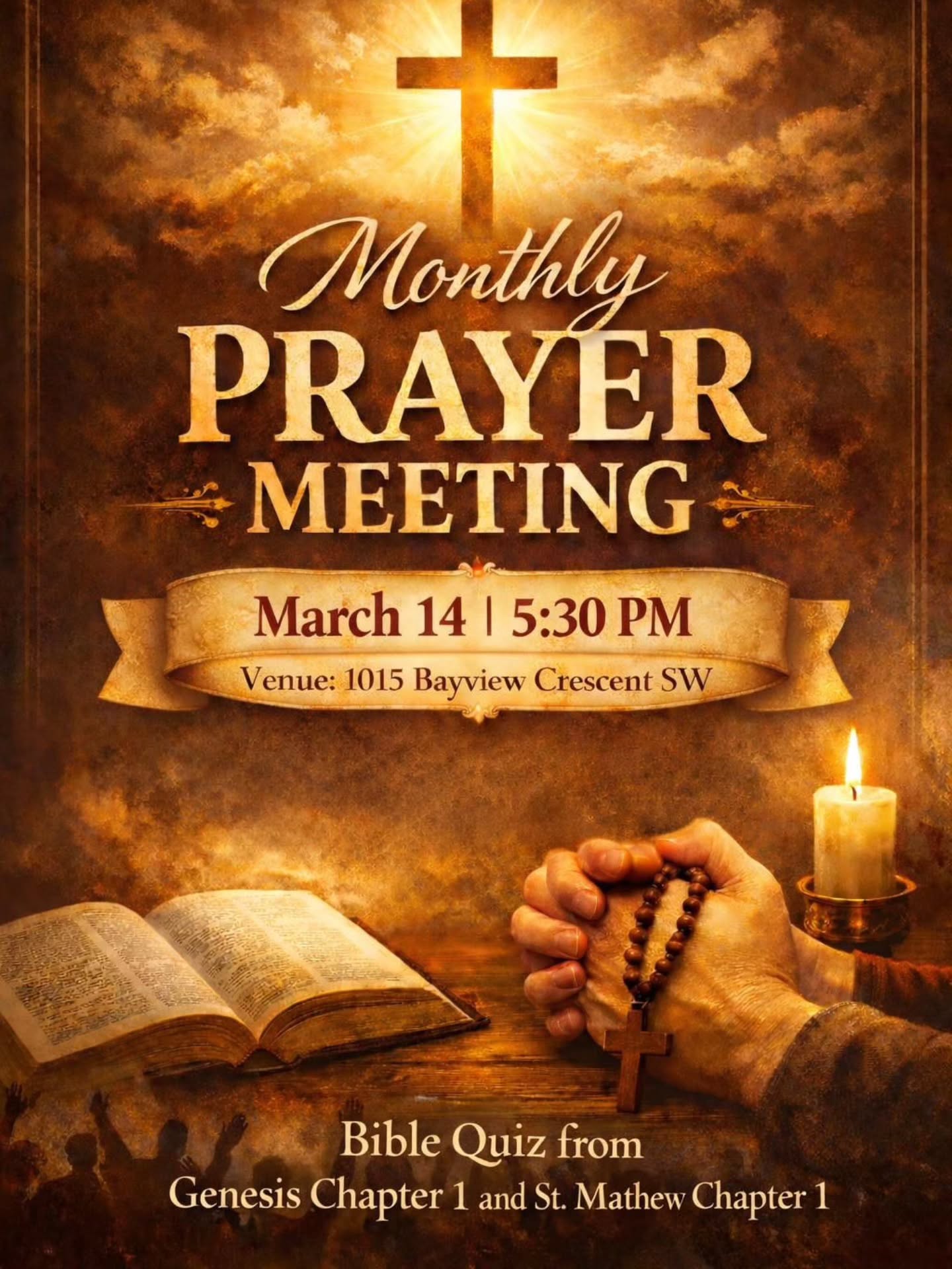 Monthly Prayer Meet 🙏
Join us this Lent season as we come together in prayer, reflection, and fellowship. Let’s prepare our hearts and grow in faith during this sacred time.