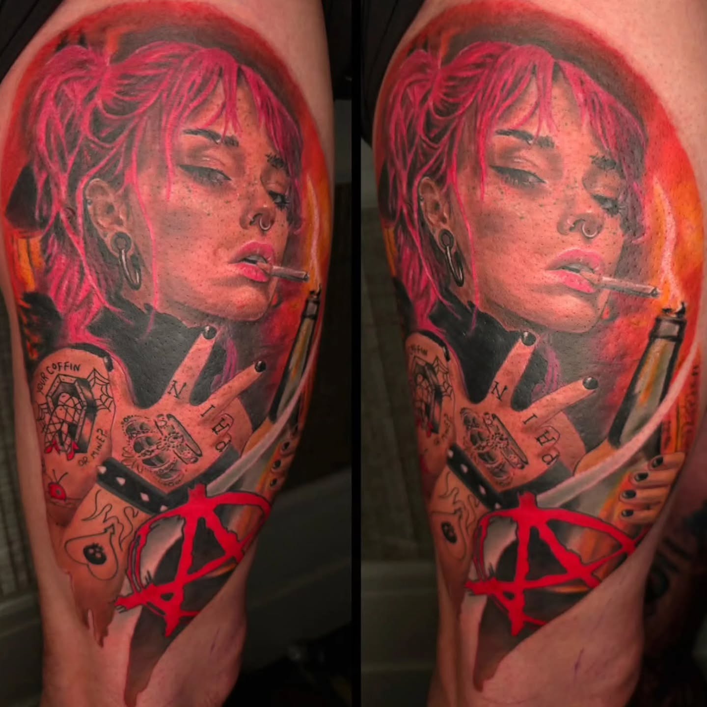 Rad molotov girl tattoo done by Ian @tattoosbyian_d this past weekend at the @motorcitytattooexpo 🔥
#michigantattooers #colortattoos #detroitmichigan #motorcitytattooexpo #portraittattoo