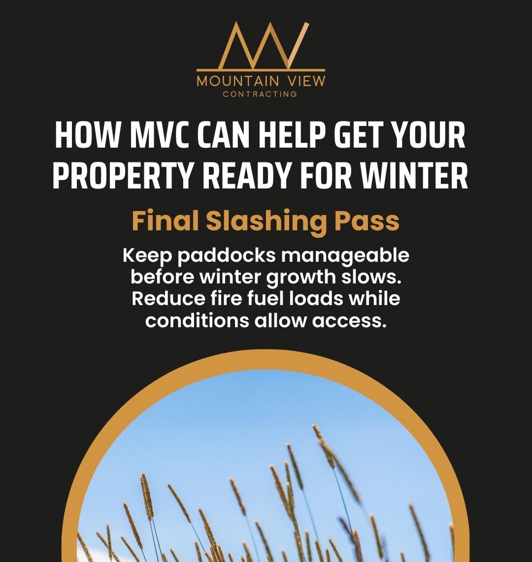With winter around the corner, now’s the time to get your property in shape before conditions change. A final slashing pass, targeted weed control, and vegetation management all help keep paddocks accessible, reduce fire risks, and prevent invasive weeds from spreading once the rains set in.
Swipe through to see how Mountain View Contracting can help you stay ahead of the seasons.
Contact Paul via messenger or the MVC website for a free quote.
https://www.mvcontracting.com.au/