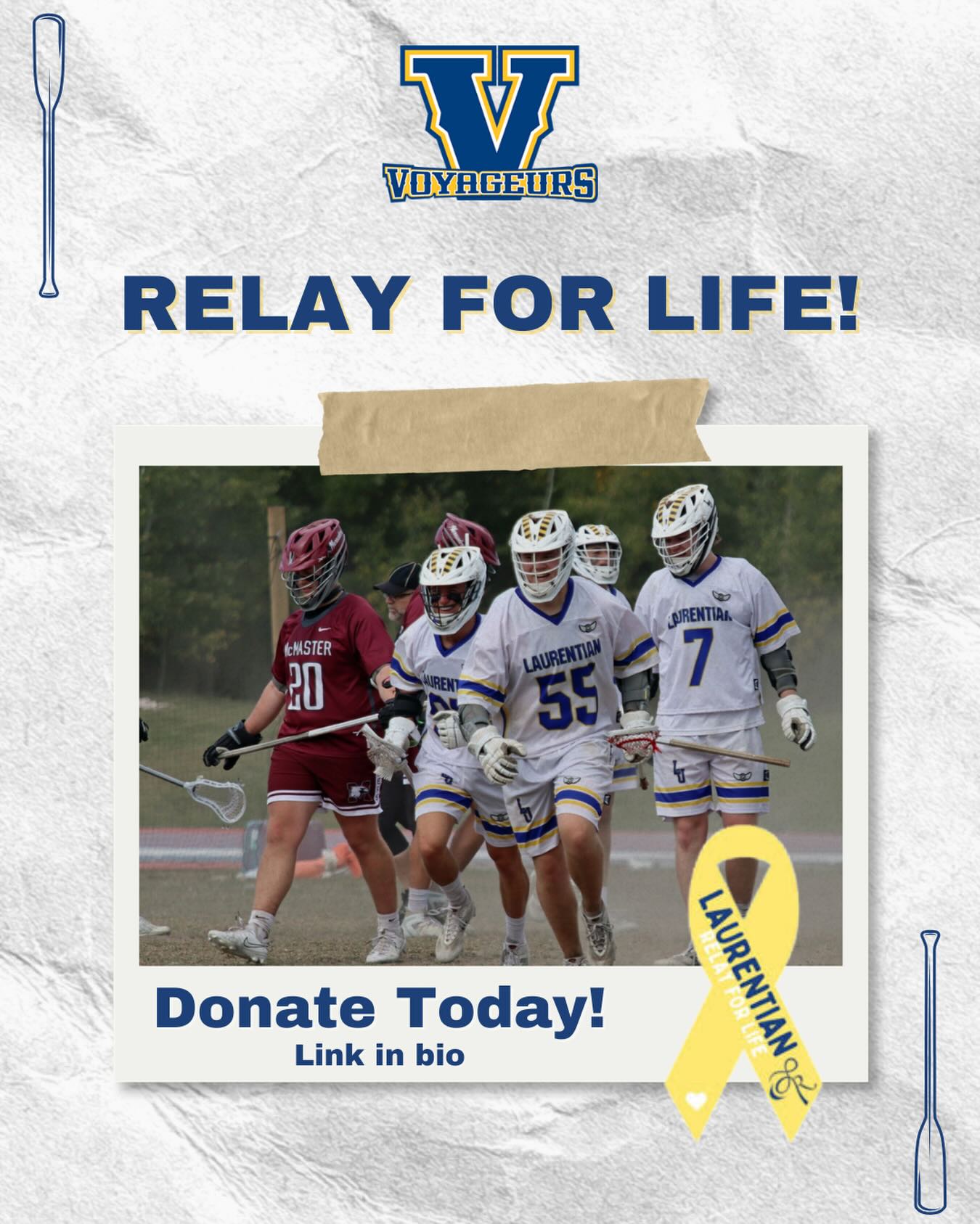💙 Your Laurentian Men’s Lacrosse team has entered a team into the 2026 Laurentian Relay For Life! 💛
This is an incredible event with all proceeds going towards cancer research, a disease that has affected families, friends and communities across Canada.
🔗 Visit the link in our bio to donate or register with our team!
#VoyageursLacrosse #RelayForLife #CancerResearch #CanadianCancerSociety