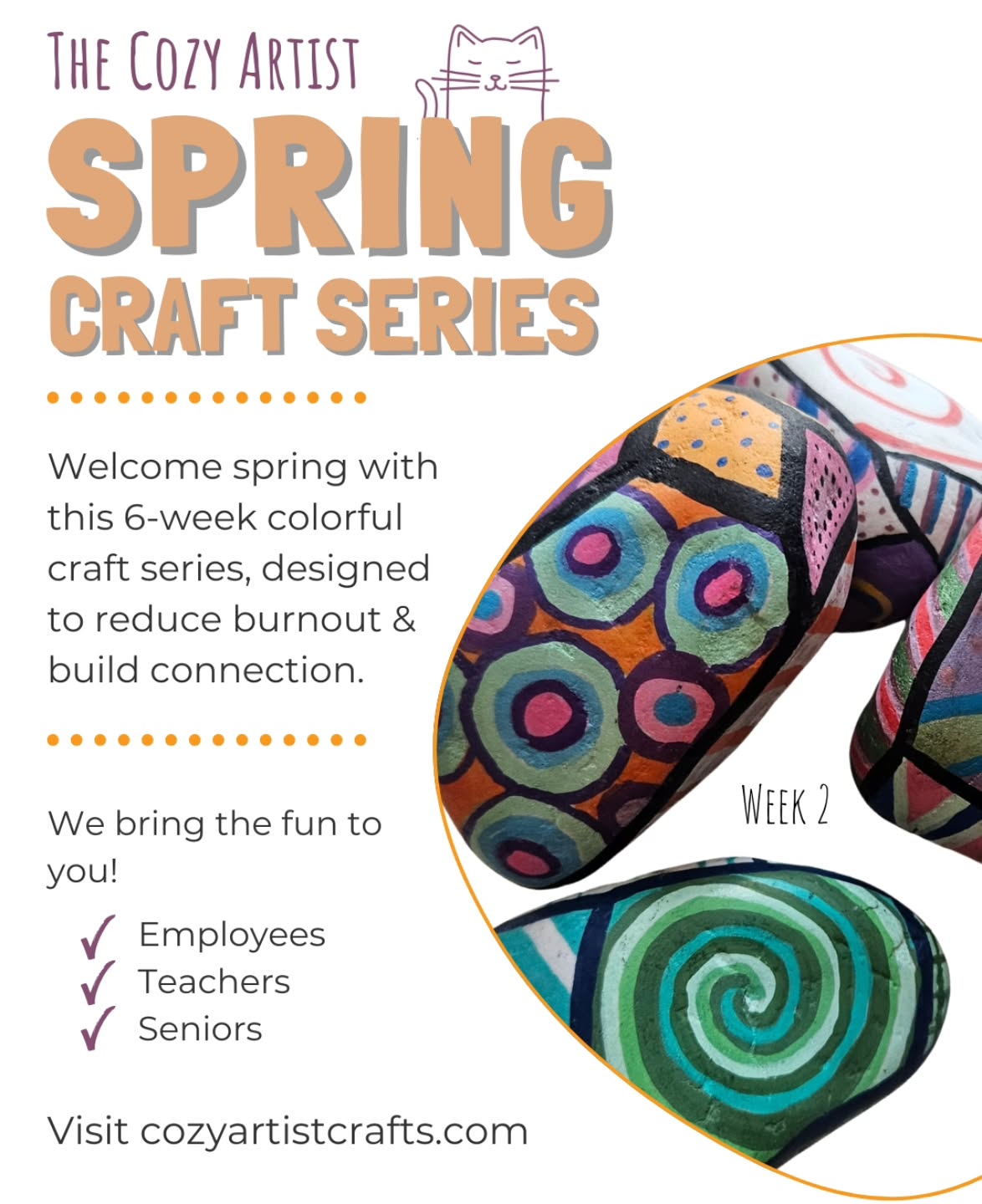 New Cozy Artist creativity lab- mindful rock painting. Available as part of the 6-week spring series or one time creativity lab.
#nh #employeewellness #crafttime #burnout