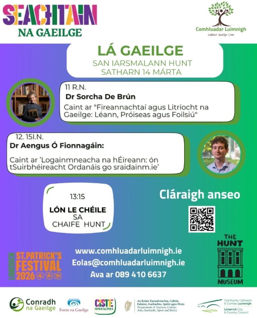 Athrú beag ar an imeacht seo a chairde, beidh Dr Sorcha De Brún linn don chéad aoichaint. Tá leabhar nua foilsithe aici. Labhróidh sé faoina leabhar agus an próiséas foilsitheoireachta📚
Ag tnúth leis na haoichainteanna seo agus gabhann muid ár mbuíochas le Sorcha agus Aengus a bheith linn.
Ticéid fós ar fáil ag- www.comhluadarluimnigh.ie🎫