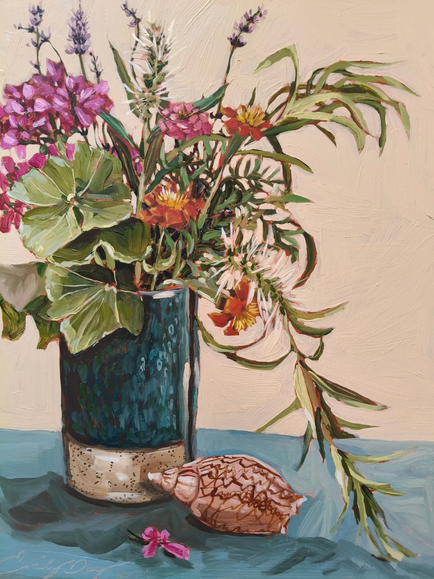 Sunday still life ✨
/SOLD/
To acquire, please comment 'sold' and I will be in touch.
This week I set myself the goal of creating a painting from things in my garden. Keep in mind that I'm a very time poor amateur gardener, so there wasn't a lot to choose from!
Some white bottle brush, lavender, marigolds, geranium and one zinnea that was holding on for dear life. I really like how humble this arrangement is - hence the title:
"HUMBLE ORIGINS"
30x40cm acrylic on 1.5cm timber board
$620 including postage within Australia. Certificate of Authenticity included. The painting will arrive unframed with a rear wire, ready to hang in your home!
Additional custom quote for international postage and/or custom framing can be arranged.
---
About the series: Sunday still life is my weekly Instagram release of original art, at 7.30pm AEST (Brisbane time) of things I've been working on in the studio that week. You can check out my website for any available works from past weeks.
Thank you for your support 💛
#sundaystilllife #stilllifepainting #floralart #australianartist #australianart