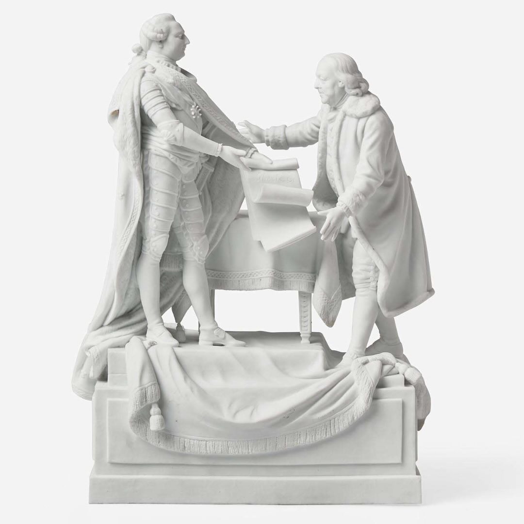 I’m delighted that this significant work of art from the Revolutionary War era has been acquired by an institution. Hopefully, it will be displayed for everyone to appreciate. It was a pleasure to own it for a period of time.
A unique unglazed porcelain figurine depicting French King Louis XVI and Benjamin Franklin, credited to Charles-Gabriel Sauvauge (French, 1741-1827) from the Niderviller Factory (France, active 1754-1827), around 1780.
@antiquesandthearts
#benjaminfranklin #revolutionarywar #unitedstates #usa #france #treaty #historical #ceramics #historical #18thcentury #kinglouis #museum #museumcollection