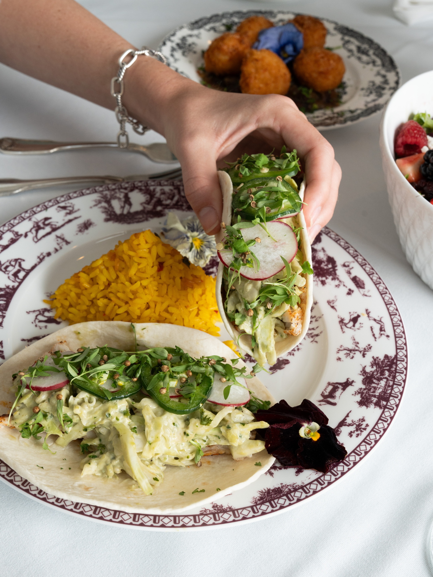 Spring calls for something light, bright, and full of flavor.
Our Blackened Mahi Mahi Tacos are served in soft flour tortillas and topped with avocado-lime slaw, shaved radish, and jalapeño, alongside Spanish-style yellow rice. Fresh, vibrant, and perfect for a spring lunch in the dining room. To view our full menu, head to the link in our bio.