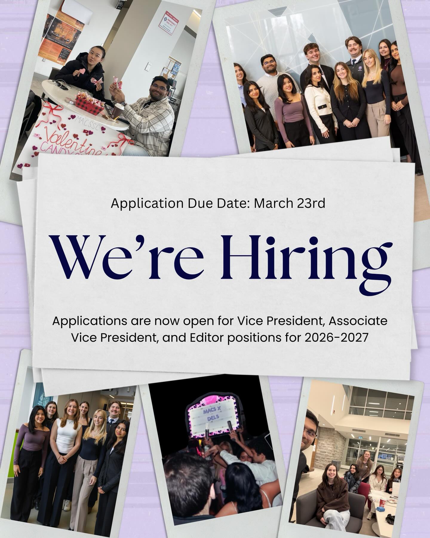 📢 The MACSSC is Hiring!!!!
Want to get more involved in the FIMS community? The Media & Communication Studies Student Council (MACSSC) is now hiring VPs, Associate VPs, a Chairperson, and Editor-in-Chiefs!
This is a great opportunity to gain experience, collaborate with other students, and help shape events and initiatives within the faculty. No extensive experience required, we welcome anyone interested in getting involved!
Applications close March 23 at 11:59 PM
Apply through the forms in our bio.
Have questions? DM us or email macssc@uwo.ca
We can’t wait to see your applications! ✨