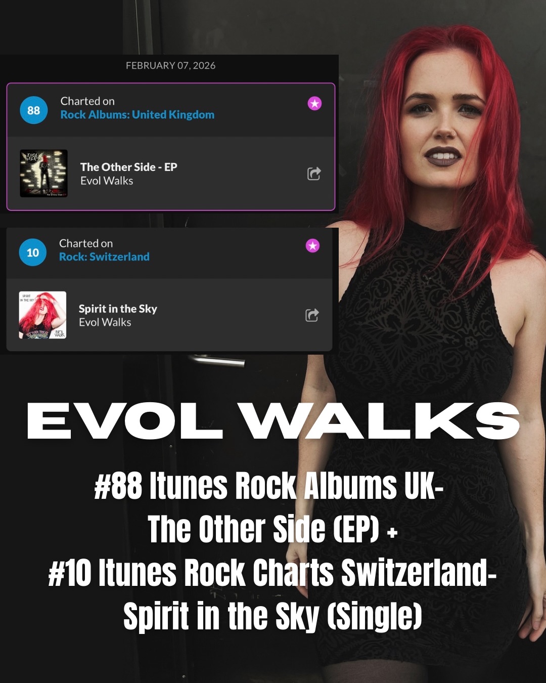 🖤THANK YOU to our friends in the UK & Switzerland who have been giving us so much love this past month!🙏🏻🖤 To say I am thrilled is an understatement- charting on iTunes was not on my bingo card for this month! ⚡️🖤 SO MUCH LOVE!