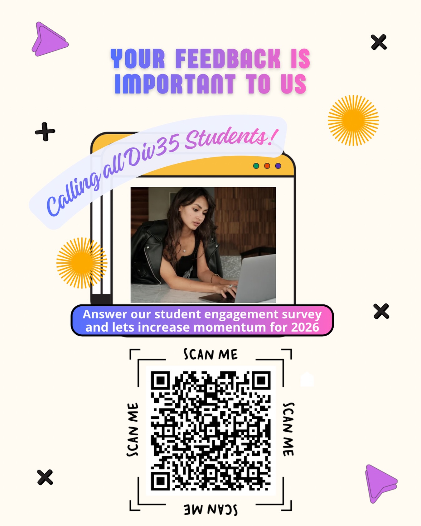 From externship/internship applications to spring break, our students are doing incredible work.
Division 35 is committed to supporting that journey through transparency and connection.
Our Student Representative is eager to hear from you!
Please take a moment to fill out our latest survey regarding student involvement in the Division.
✨ Scan the QR code to access the Survey Link or check your email inbox.
Questions? Comments? Drop them below or visit our website to reach out to our student rep directly!
#WomenInPsychology #Division35 #StudentFeedback #APAStudents #CounselingPsych