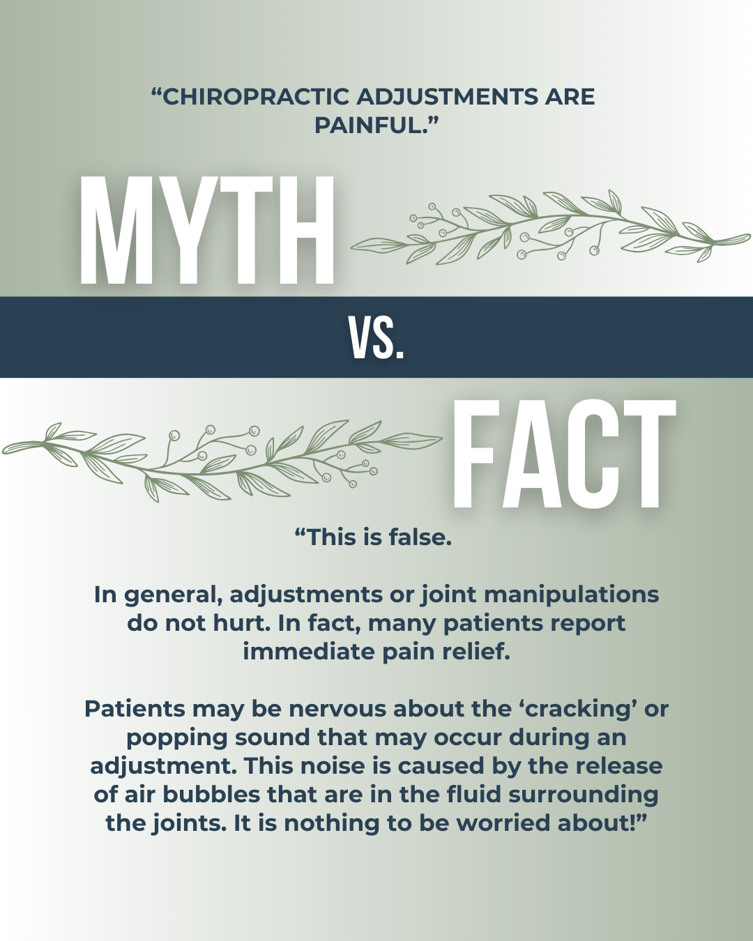 Did you know... chiropractic adjustments are generally NOT painful? 🤔💭
In fact, most patients find it surprisingly gentle and soothing, experiencing immediate pain relief! ✅
If you have been hesitant to try chiropractic care due to fears of of pain and discomfort, now is the time to reconsider. 🤩
Follow the link in our bio to book your appointment today and feel the difference for yourself! 📞✨🔗