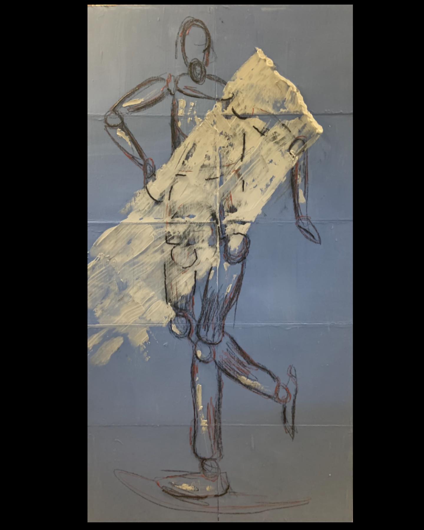 10 wood panels stapled together. Front and back painted with oil paint and charcoal #oilpainting #oilpaint #charcoal