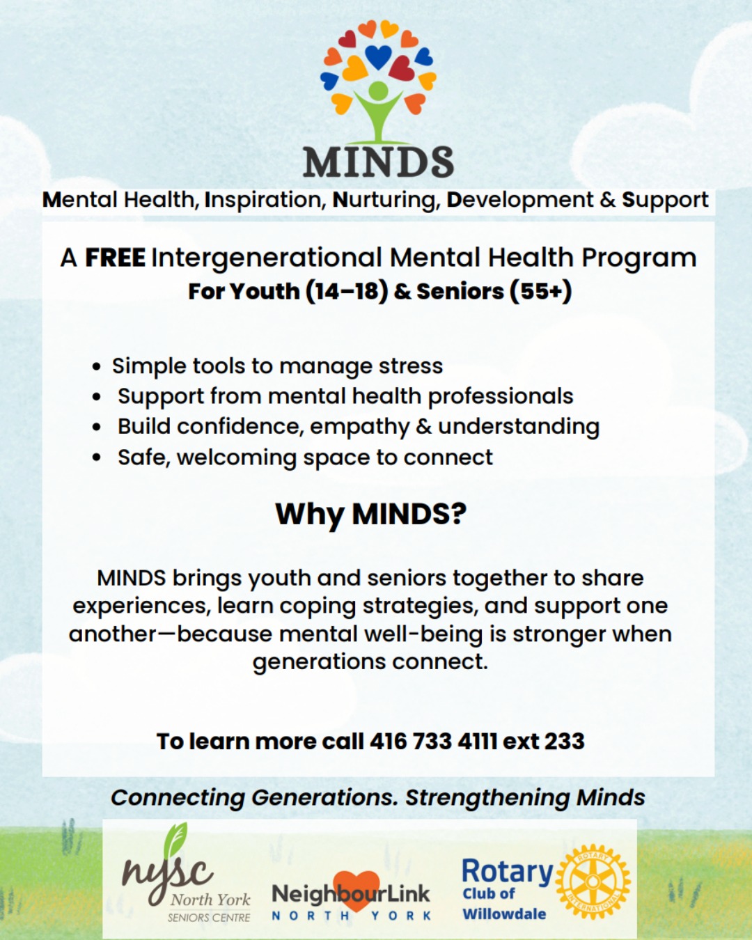 Want to make your March Break Matter?
We're seeking youth volunteers ages 13-17 to join us for volunteer opportunities to make an impact in the community!
There is still availability to join us for an Intergenerational Mental Wellness Games Event with Seniors in the Yonge and Finch area on Thursday, March 19 from 12:30-2:30 pm.
Volunteer tasks will include playing a series of de-stressing games and activities with seniors, making sure everyone feels included in these games, and event set up and clean up
To sign up, visit neighbourlink.org/youthmobilization and click "Sign Up Here" for March Break that Matters volunteer opportunities.
We will be participating in this Mental Wellness event series this year (future dates TBA) and would love to have any volunteers join in for March 19 and any future events you're available for!
This series is hosting by @nyscentre and made possible by the Rotary Club of Willowdale!
#WeLoveWillowdale #NeighboursHelpingNeighbours #Volunteers #MarchBreak #Community #NorthYork #VolunteerOpportunities