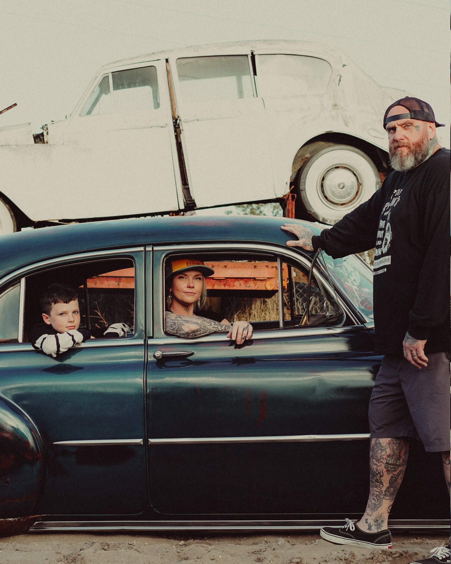 When we first moved to Florida, Leneah & Rick were one of the first couples we followed online. Tattoos, the same music, classic cars — a little family like us who appreciates vintage moments.
Almost a year later, we finally met in person and shot these together last week at a Space Coast junkyard not far from our new home.
Getting to hear their story, why they wanted their son part of the shoot — and watching him absolutely shine in front of the camera — made the whole thing even better.
These are the kinds of stories I want to keep capturing this year.
You guys rock. Thank you for trusting the vision and collaborating together!
#spacecoastliving #junkyardplayground