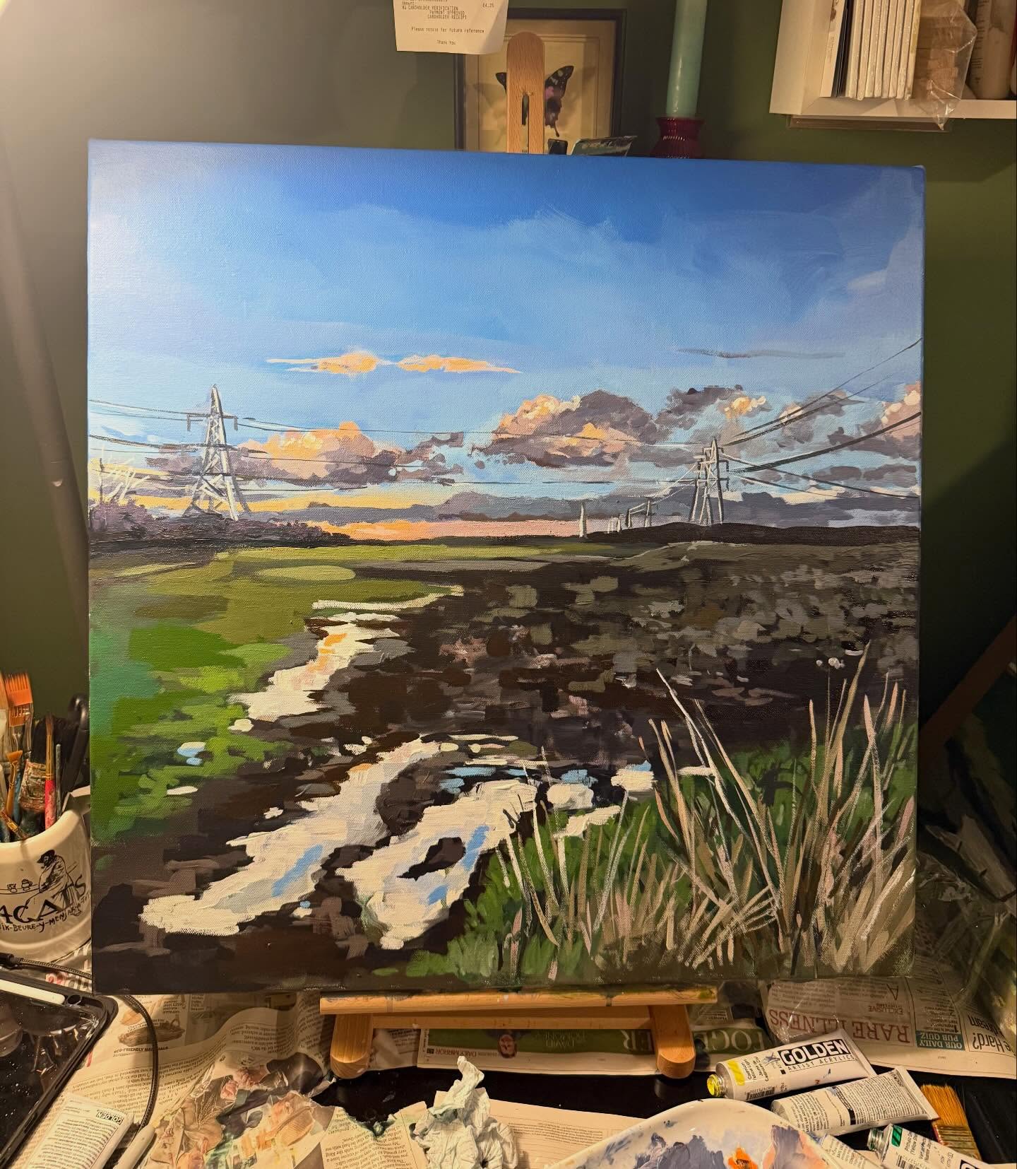 Spring evening Suffolk 🌷
Acrylic on canvas 60x60cm. A drive to a garage where I couldn’t stop pulling over and taking pictures of the beautiful spring evening and sky setting. Complete with a few large puddles from the rain the previous week.
#suffolkartist #landscapeart #suffolkcounty #springevening #sunset