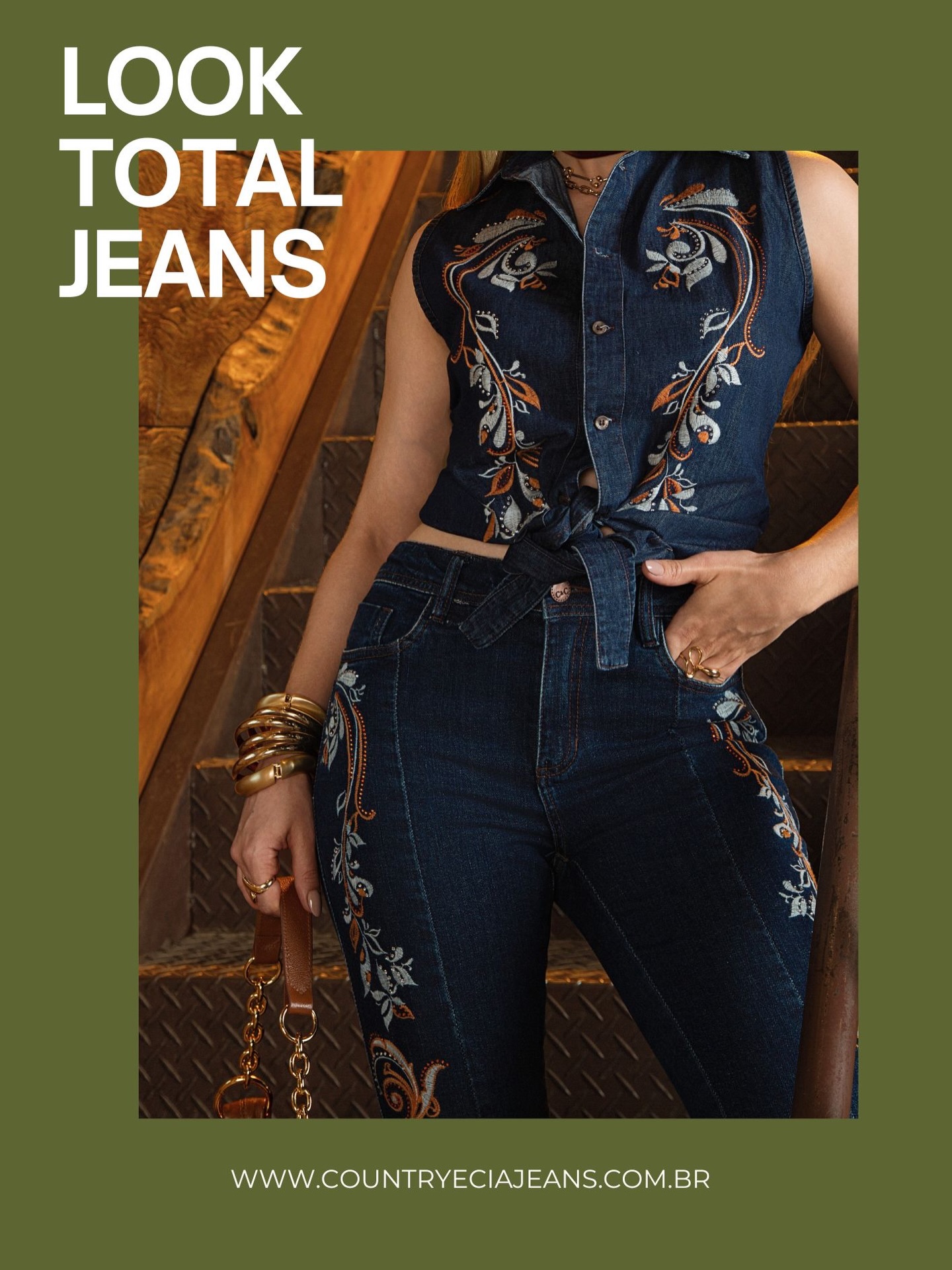 LOOK TOTAL JEANS | Country & Cia
Um zoom nos detalhes ✨ para ver de perto o combo da Camisa regata e Boot Cut Country & Cia. Um look que une conforto e modernidade, exatamente como o estilo de uma verdadeira cowgirl. 🤎
#details #country #cowgirl #alldenim