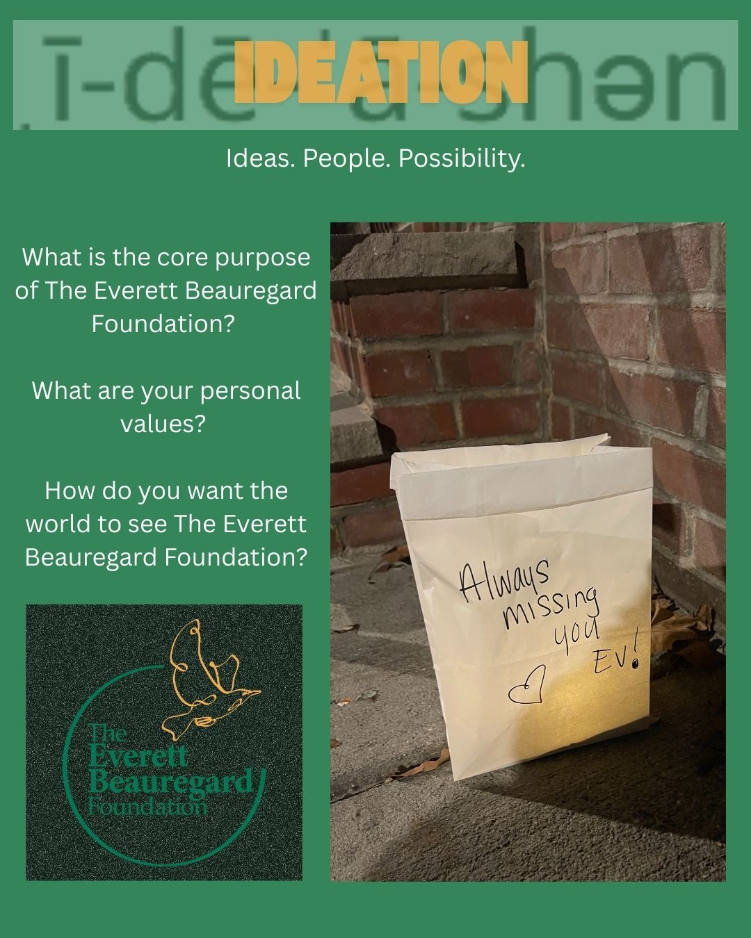 Then, EBF started as an idea: That Everett’s life had worth. And no one should be pulled toward choices that cause harm.
In March 2024, a group came together to turn early sparks of ideas into something real.
We decided to follow Everett’s values of curiosity, inclusion and fairness. That is what guides us forward.
www.everettbeauregard.org
#EBFCommunity