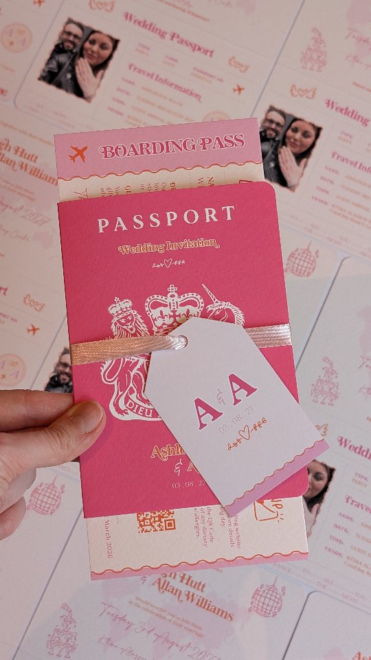 ✈️ Love is in the air 💕
If you’re asking your guests to fly across the world for your wedding, your invitations should feel just as exciting as the trip itself! 🥳🎉
For Ashleigh & Allan’s Cyprus destination wedding, the brief was clear: bold colours, retro-style text and modern scribble illustrations that felt fun, playful and totally unique to them 🩷🧡🤍
So we turned their invitations into a full travel-inspired experience ✈️
Think passport-style invites, boarding pass details, travel tags and a bold world map wrap that instantly tells guests: pack your bags, this wedding is going to be a party! 🥂
Planning a destination or travel-inspired wedding?
Then trust me… this is the kind of invite that gets guests excited before they’ve even booked their flight 🌎💌
SAVE this for inspo ✨
.
.
.
#destinationwedding #passportweddinginvitation #weddingpassport #boldwedding #weddingstationeryinspo