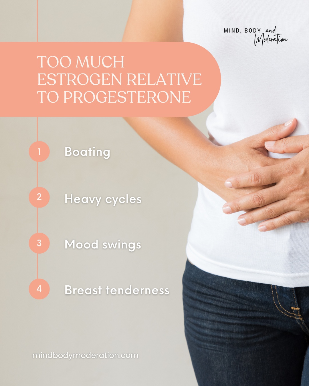 Estrogen dominance happens when estrogen is high relative to progesterone.
This imbalance can lead to:
Persistent bloating
Heavy or painful cycles
Mood instability
Water retention
It is common during perimenopause, but it can also affect younger women.
Read more at https://www.mindbodymoderation.com/post/estrogen-dominance-explained-symptoms-causes-and-natural-relief