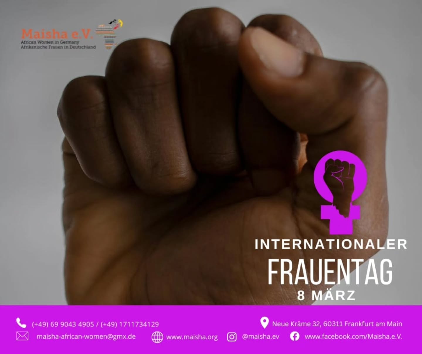 Alles Gute zum Internationalen Frauentag!
Heute feiern wir die Kraft, die Widerstandsfähigkeit und die Stärke von Frauen weltweit.
Unsere Stimmen zählen. Unsere Rechte sind nicht verhandelbar. Unsere Zukunft ist gleichberechtigt.
Gemeinsam setzen wir uns ein für Gerechtigkeit, Sichtbarkeit und Empowerment – besonders für Frauen, deren Stärke und Leistungen noch immer zu oft übersehen werden.
Denn wenn Frauen aufstehen, wächst die ganze Gesellschaft.
Lasst uns einander unterstützen, stärken und inspirieren – heute und an jedem Tag.
---
Happy International Women’s Day!
Today we celebrate the power, resilience, and brilliance of women everywhere.
Our voices matter. Our rights are not negotiable. Our future is equal.
Together, we stand for justice, visibility, and empowerment — especially for women whose strength and contributions are too often overlooked.
Let this day remind us that when women rise, communities rise.
May we continue to support, uplift, and inspire one another — today and every day.