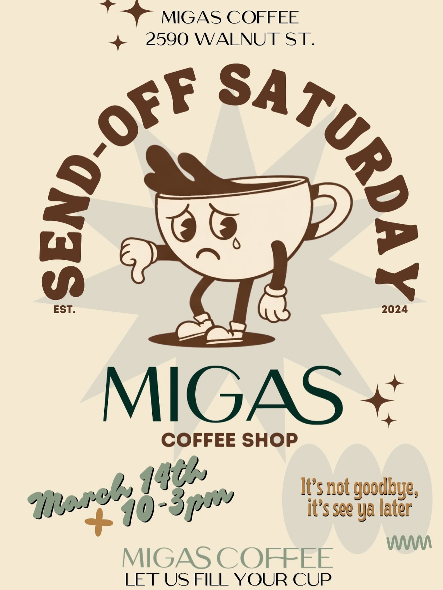 Our final day in Five Points is this Saturday, 3/14!! Come party with the barista baddies, order your favorite drink, take a shot with the owner, and bid farewell to a space that has provided so much to us. Vibes brought to you by DJ J Lee, @jleexxiv 🎧 & We’ll see you on 16th St. this summer!
