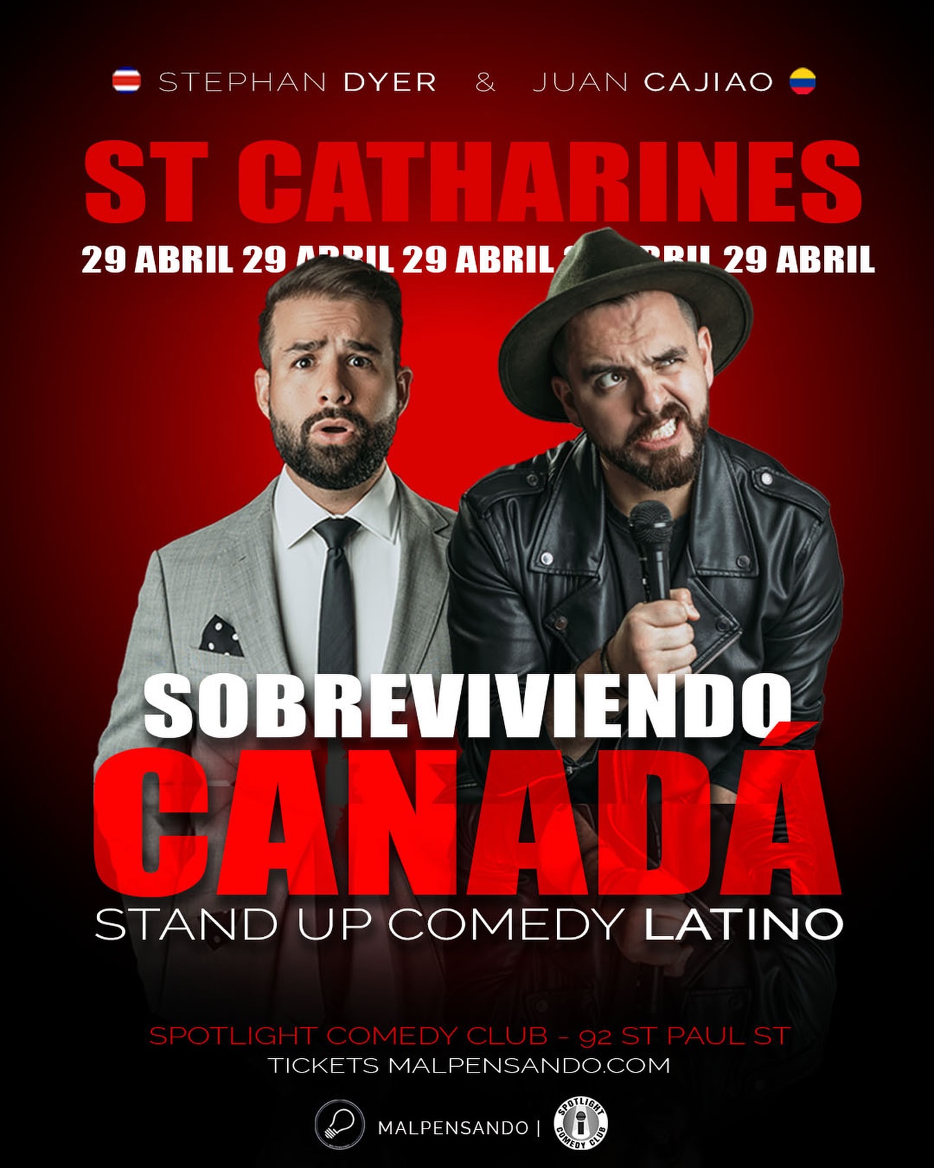 Catharines📍Abril 29 Compra tus entradas ya!
Show “Sobreviviendo Canadá”
Los mejores comediantes latinos en 🇨🇦 con las mejores historias de inmigrantes!
En escena:
@juan_cajiao
@stephandyer
.
Tickets en BIO