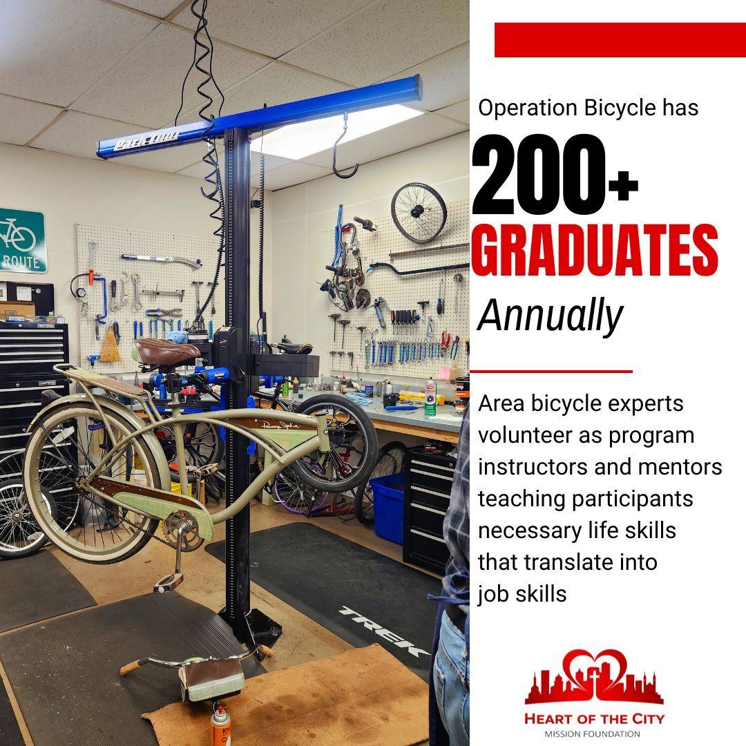 Over the last 16 years, Heart of the City has graduated over 3,000 participants from Operation Bicycle.
To make a program like Operation Bicycle run smoothly we are blessed with volunteers who donate over 2500 hours annually to ensure members of our community get to check that "reliable transportation" box.
#generosity #reducepoverty #jobassistance #fortwayne #hotcfw #community
