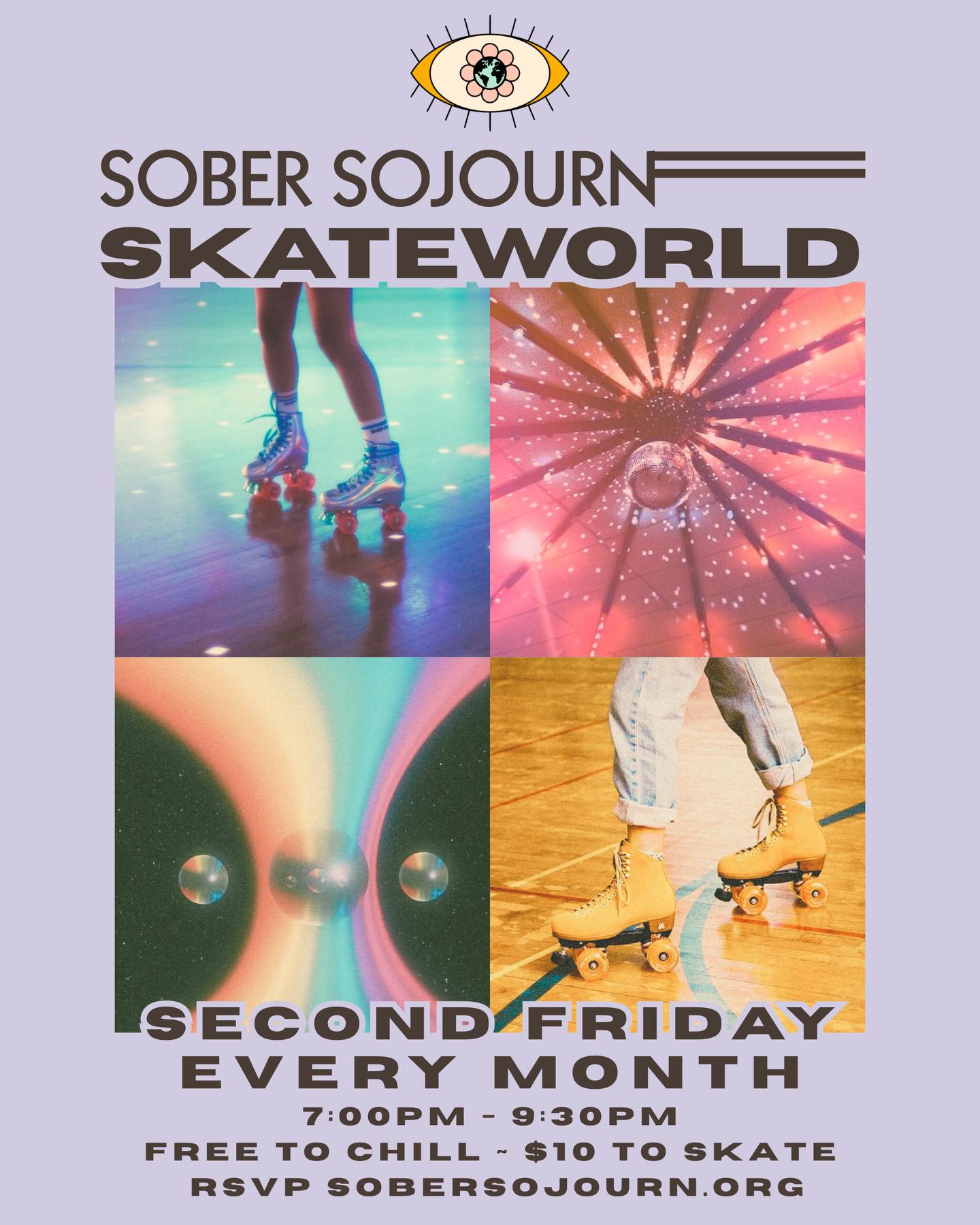 Skateworld! This Friday 🛼 And the second Friday of every month! Skateworld is CASH ONLY. It’s free to come chill, we will be posted up near the arcade games. It’s $10 to skate ~ $8 if you have your own skates ✨ Outside food and drink is allowed, no alcohol *their rule not ours 🤙 RSVP at sobersojourn.org 🧿 Donations always welcome!
We are a 501c3 organization. We are not affiliated with any religious or recovery groups. Our events are a safe space for LGBTQ+, non-binary folks, women, and our allies 🌈